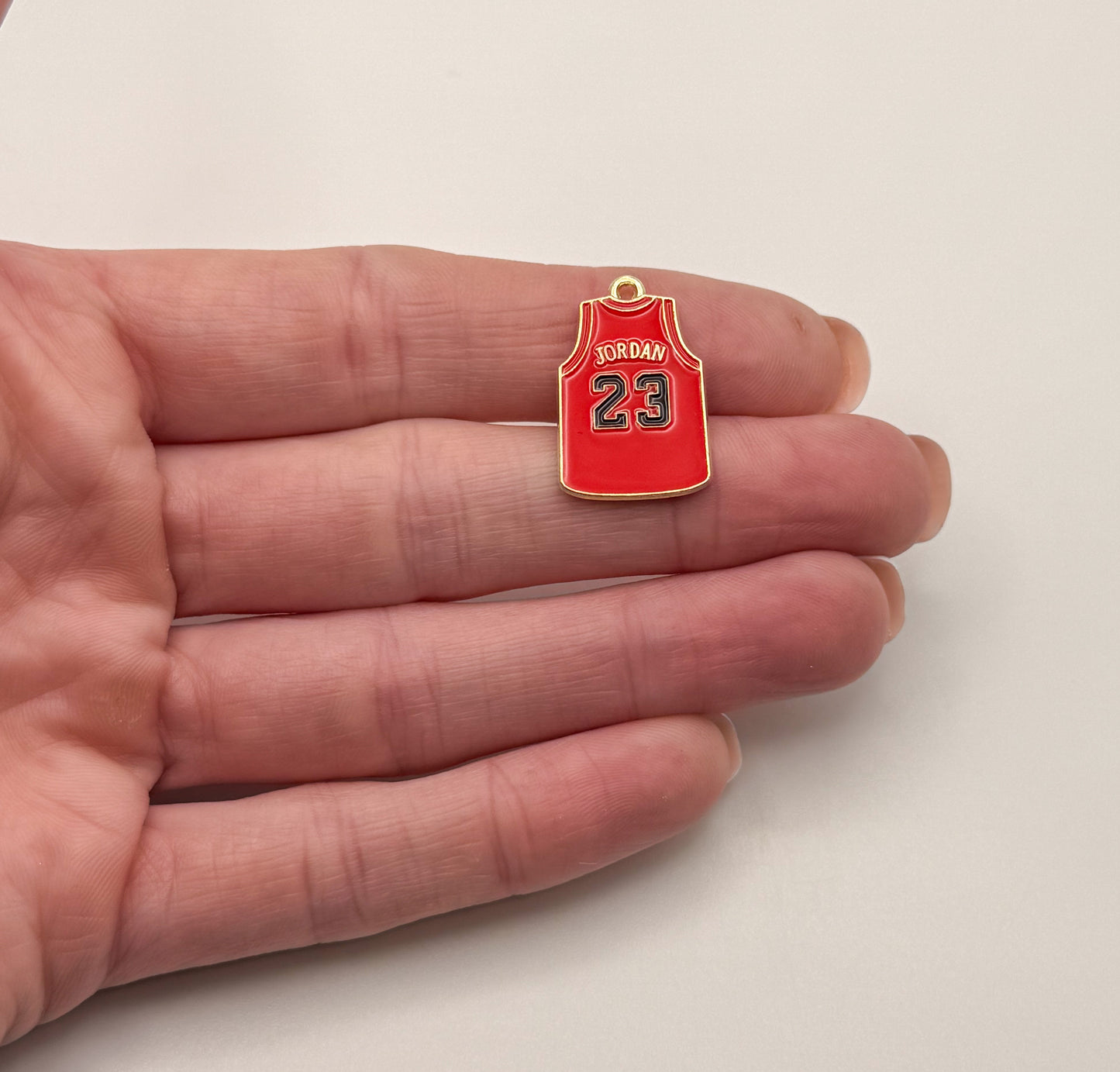 Red Jordan 23 Jersey DIY Gold Metal Charm
