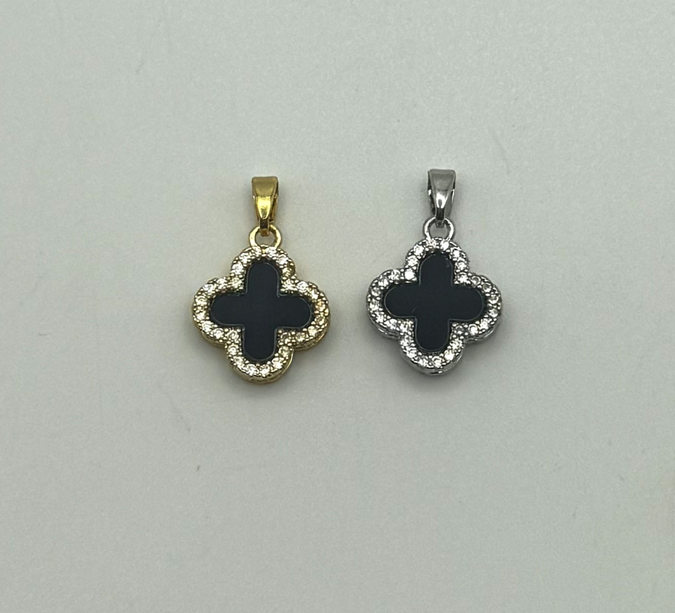 Reversible Black & White Gold or Silver Fancy Clover Pendant