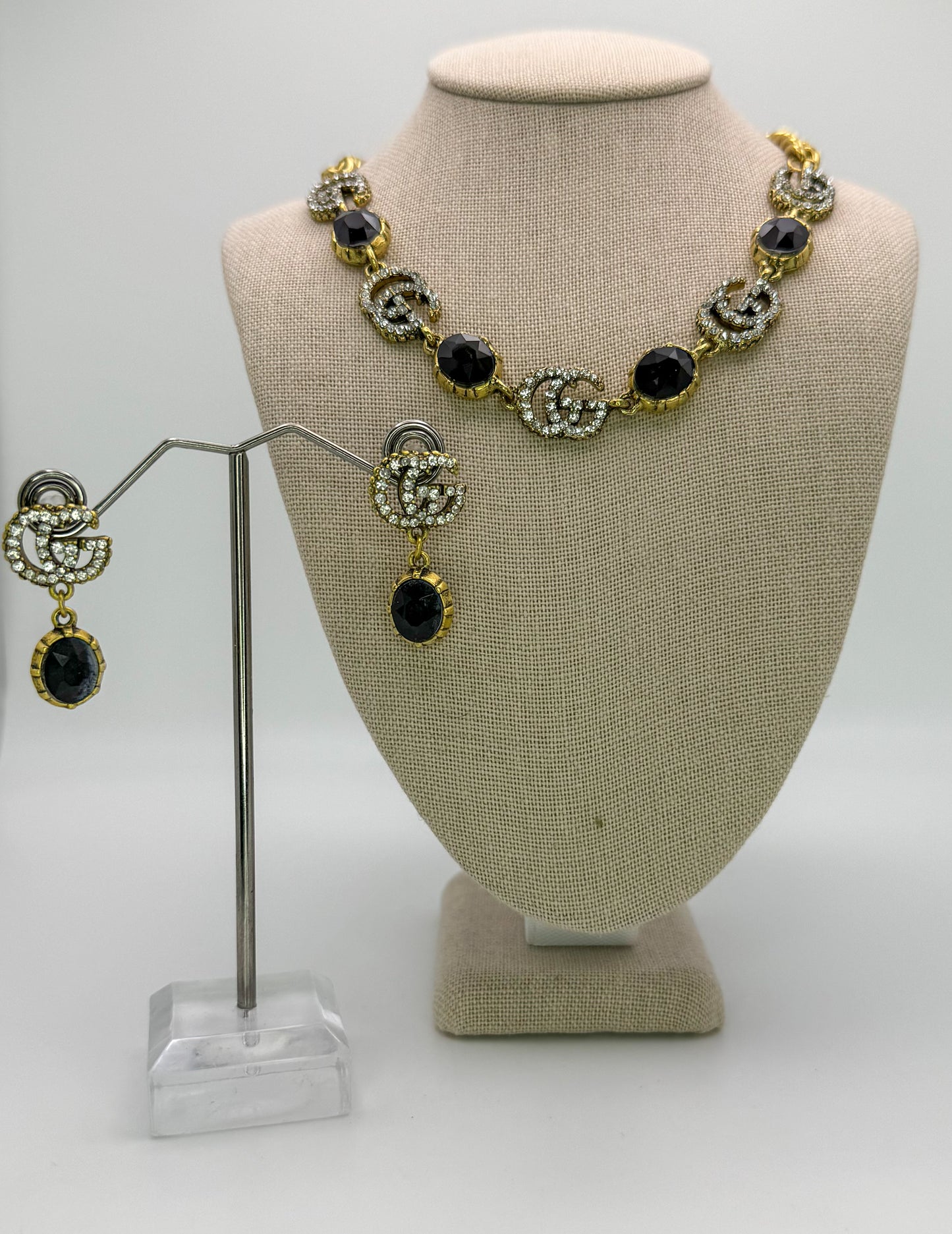 Bold n Gold Gucci Designer Matching Necklace and Earrings Jewelry Set