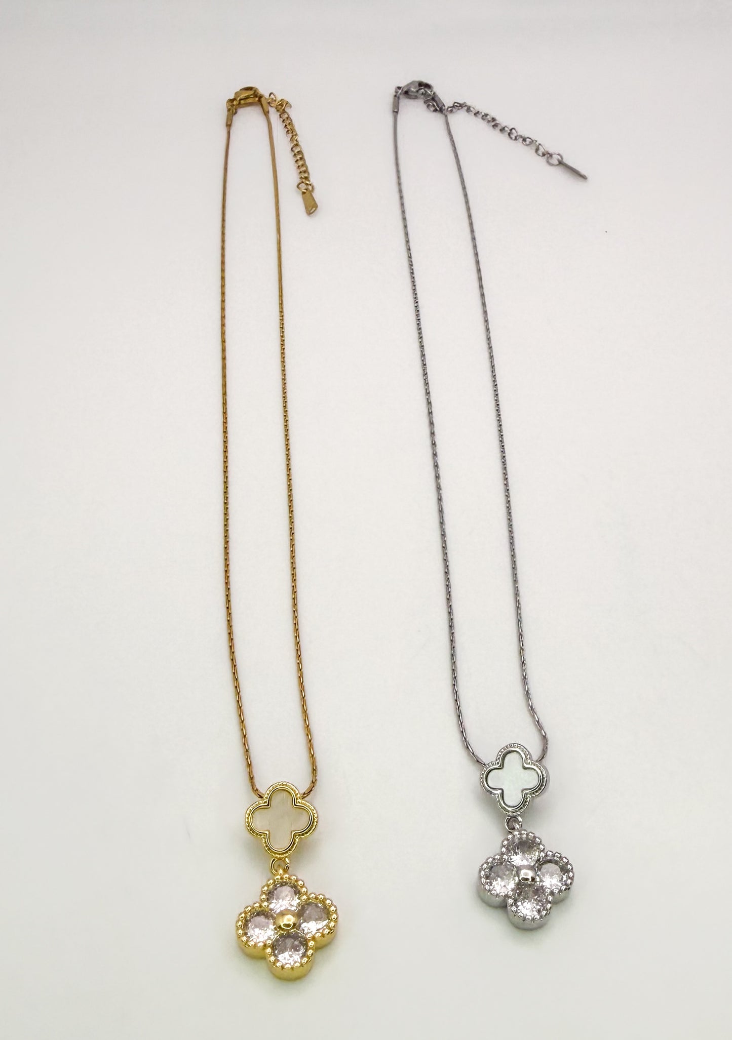 Bling & Natural Shell Double Clover Necklaces