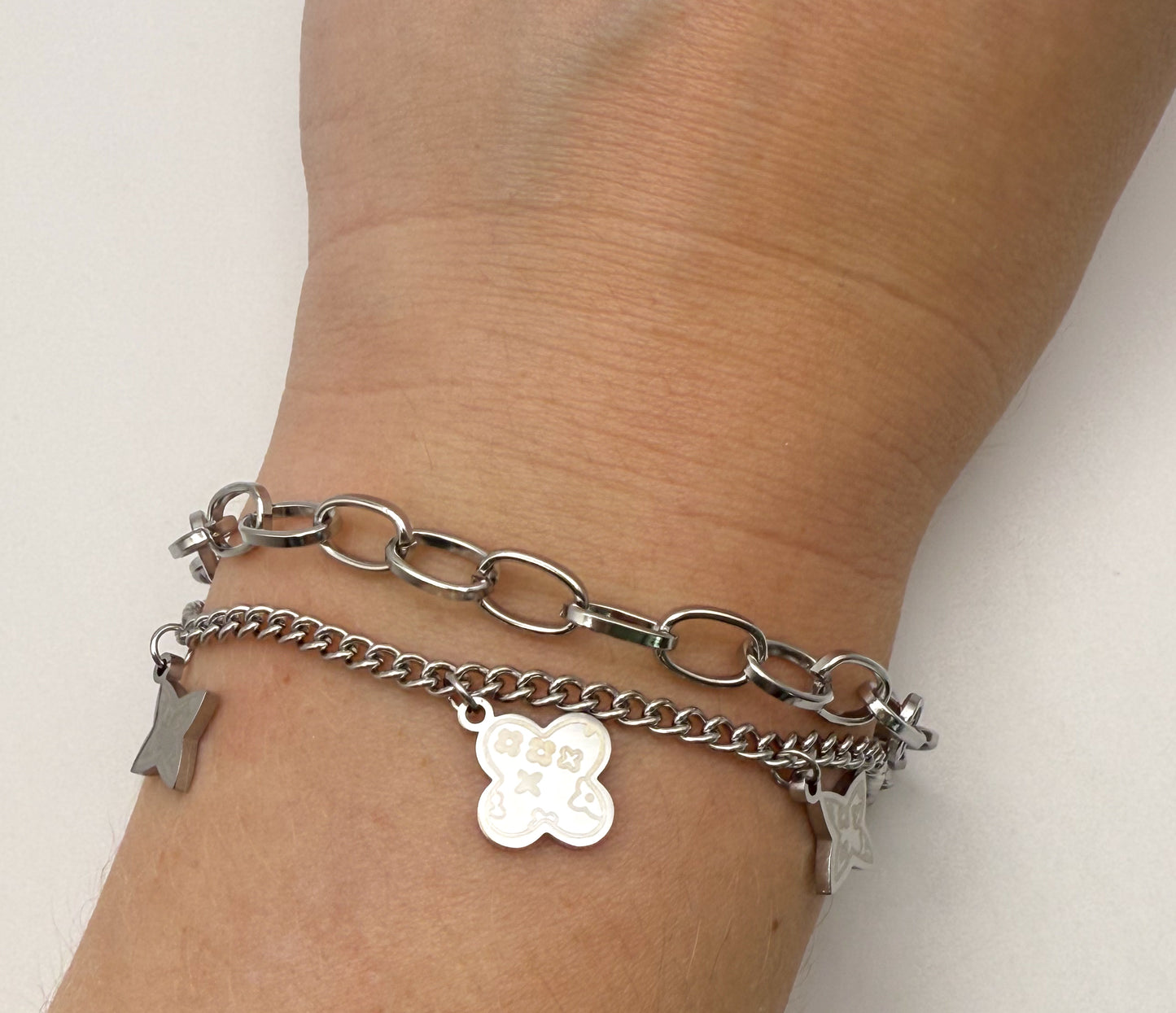 Silver LV Designer Brand Logo Adjustable Bracelet