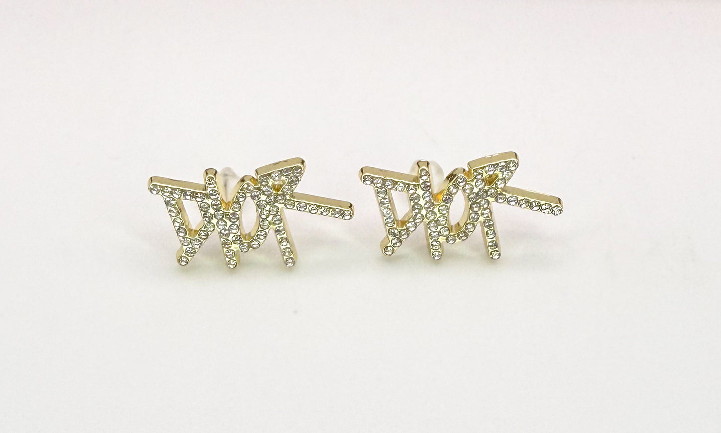 Gold Dior Stud Earrings