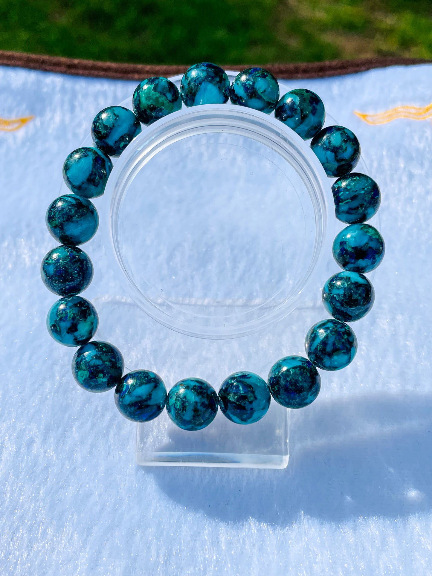 Natural Azurite with Malachite Crystal Beaded Stretch Adjustable Bracelet