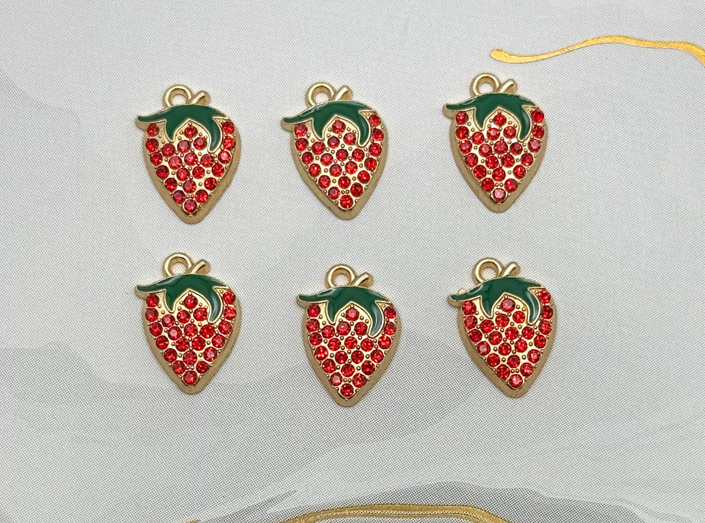 Gold Sparkling Strawberry DIY Metal Charms