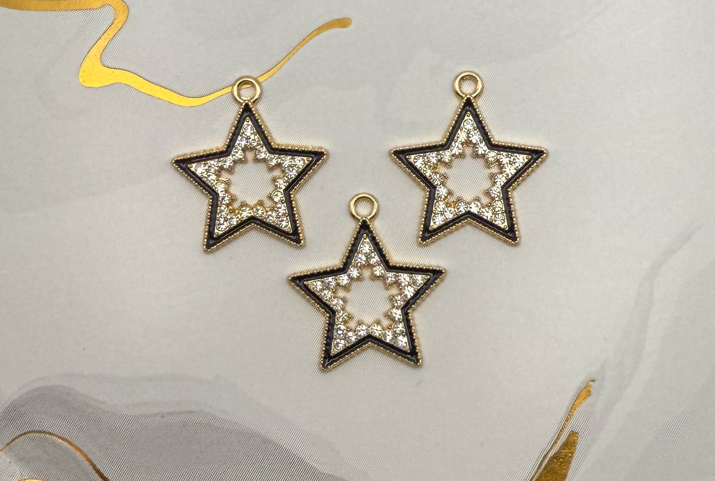 Gold & Black Bling Star DIY Charms