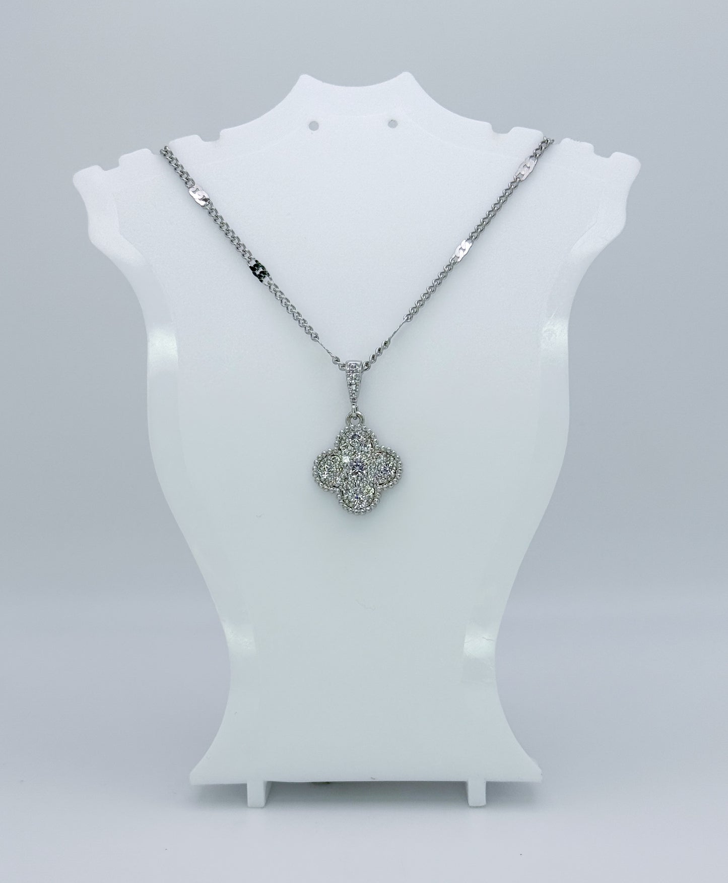 LV Bling Silver Clover S999 Silver Adjustable Necklace