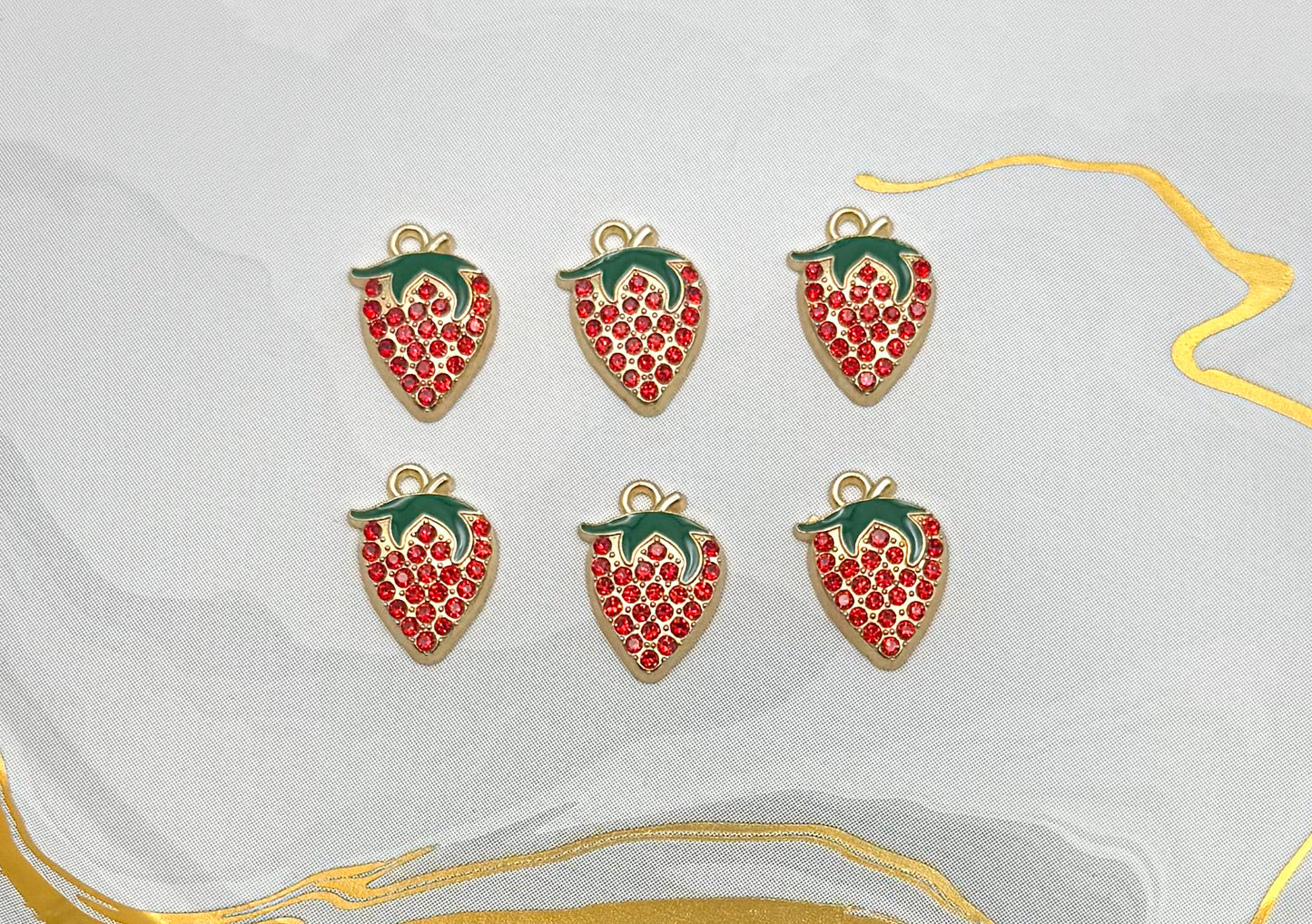 Gold Sparkling Strawberry DIY Metal Charms