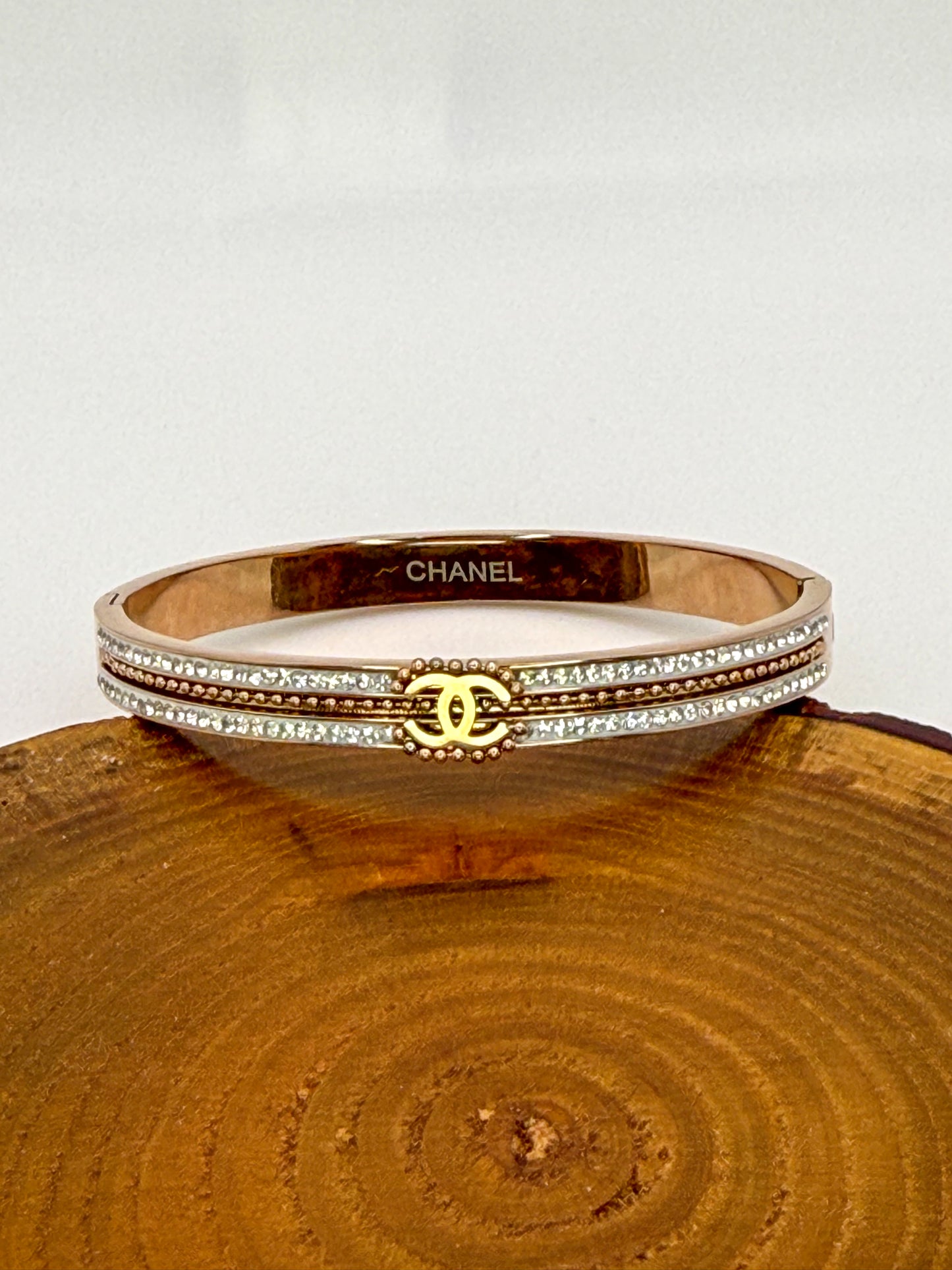 Rose Gold Stainless Steel Chanel Designer Bangle Bracelet