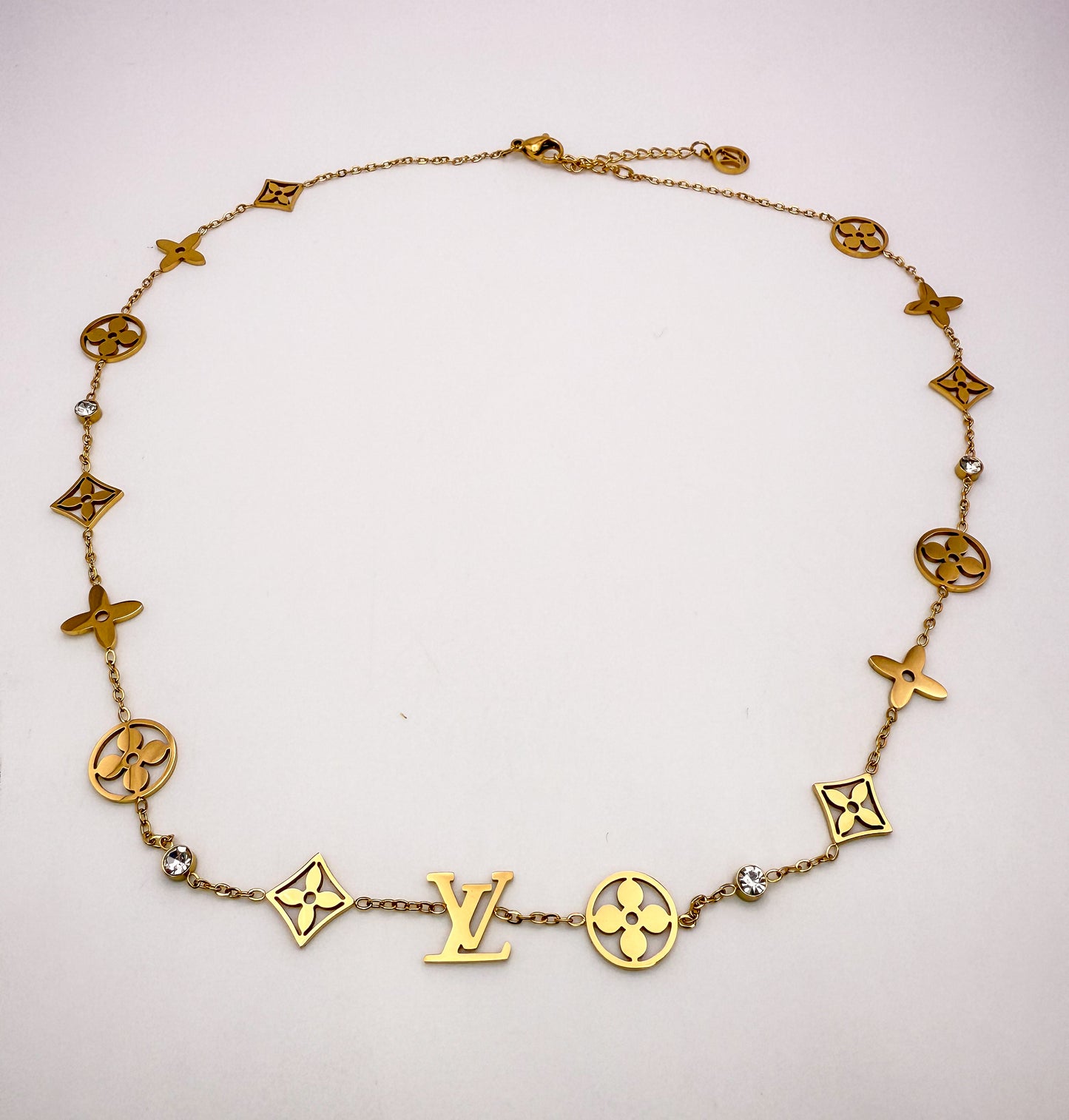 LV Designer Logo Gold Stainless Steel Necklace