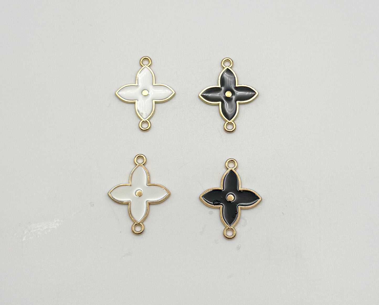 Black & White Enamel Clover Flower DIY Connector Metal Charms