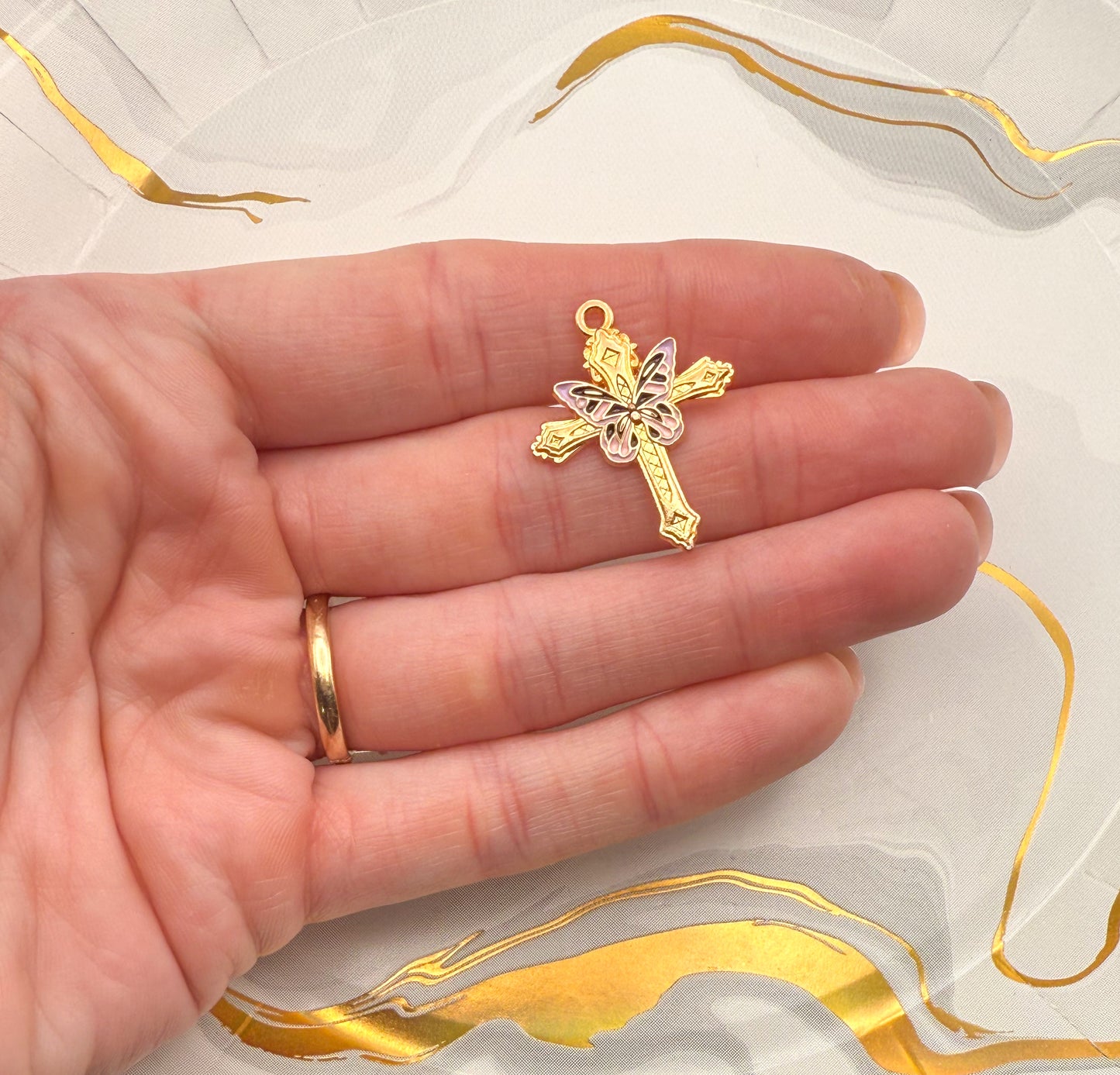 Gold Butterfly Cross DIY Metal Charms