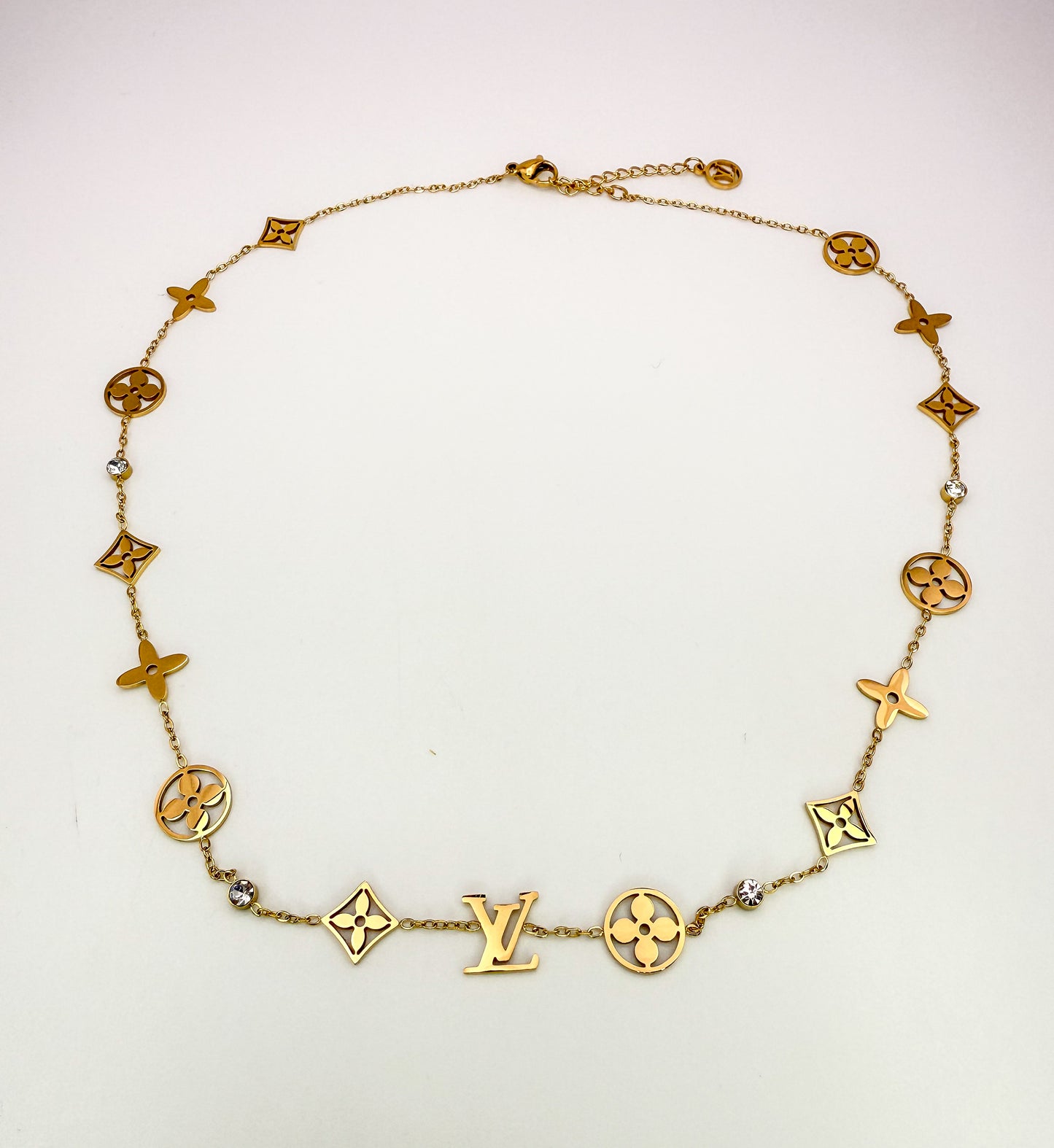 LV Designer Logo Gold Stainless Steel Necklace