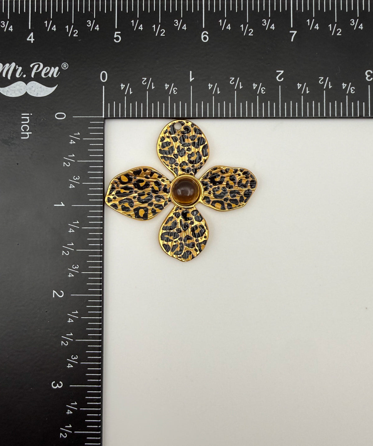 Gold Stainless Steel Leopard Print Flower Charm Pendants