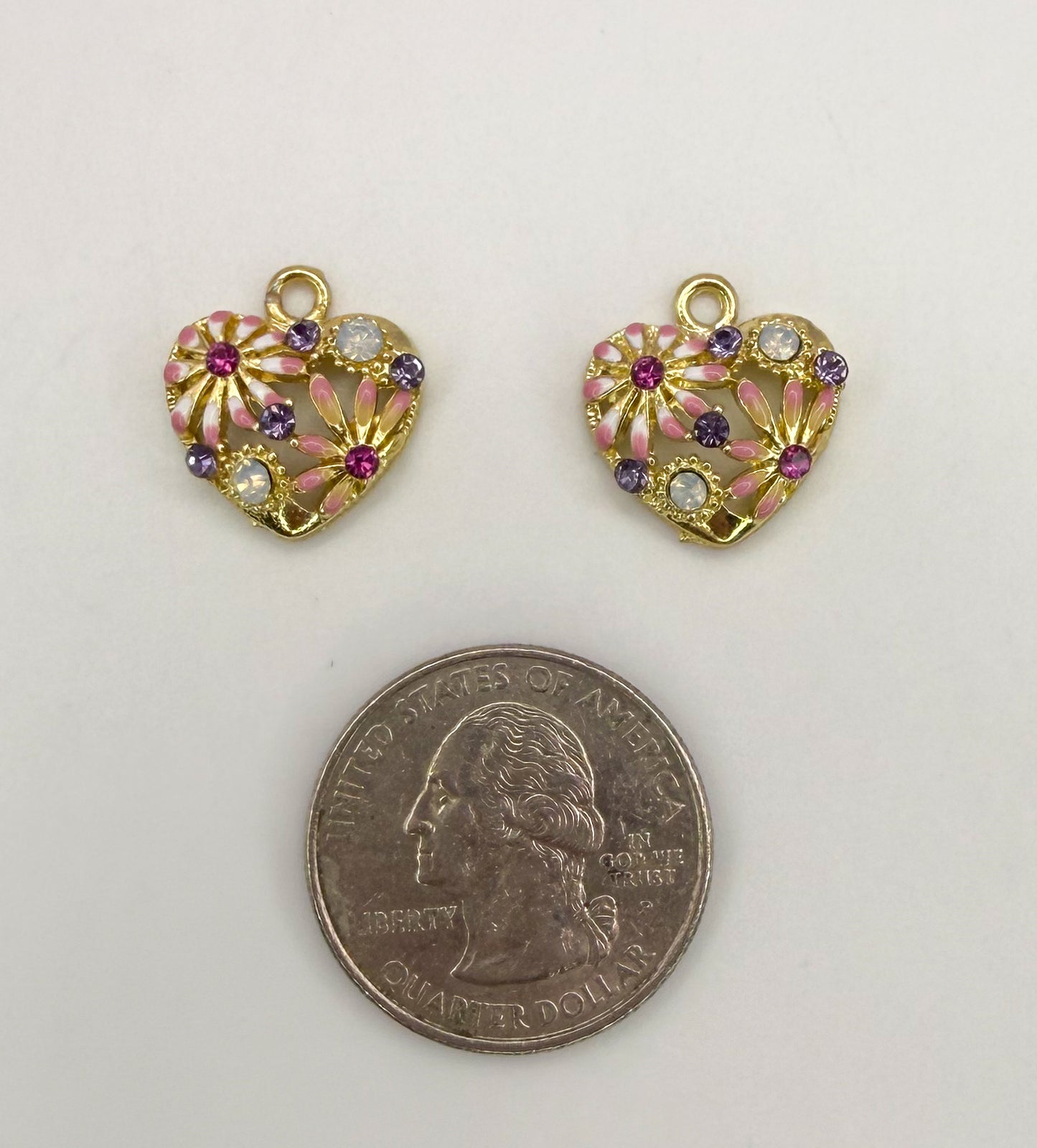 High Quality Gold Flower n Rhinestone Heart DIY Charm