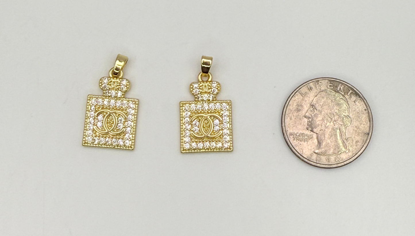 High Quality Gold and Silver CC Perfume Bottle DIY Charm Pendants