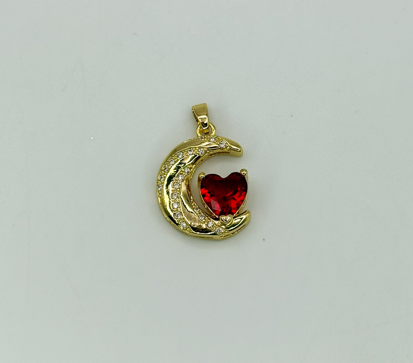 High Quality Gold Crescent Moon Zircon Heart Pendant