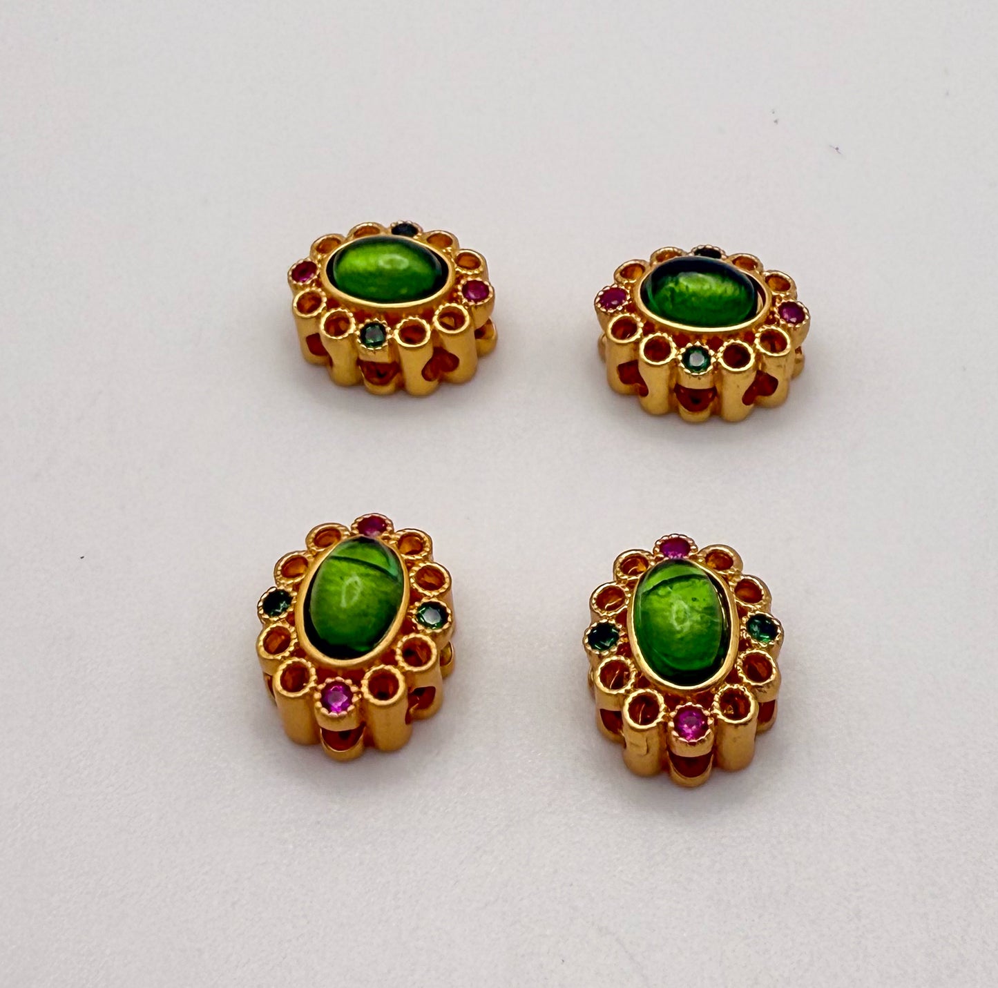Green Cat’s Eye Gold Spacer Beads