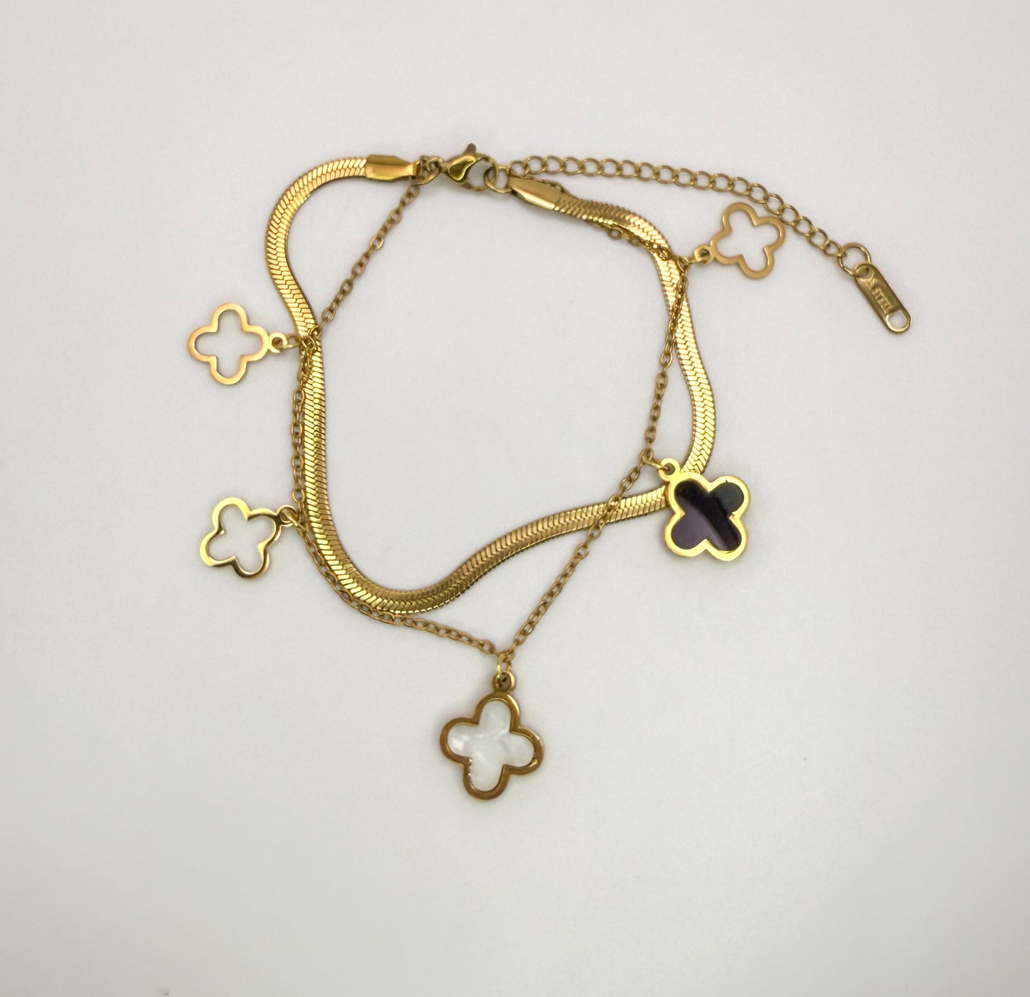 Double Layered Gold LV Designer Clover Design Adjustable Bracelet