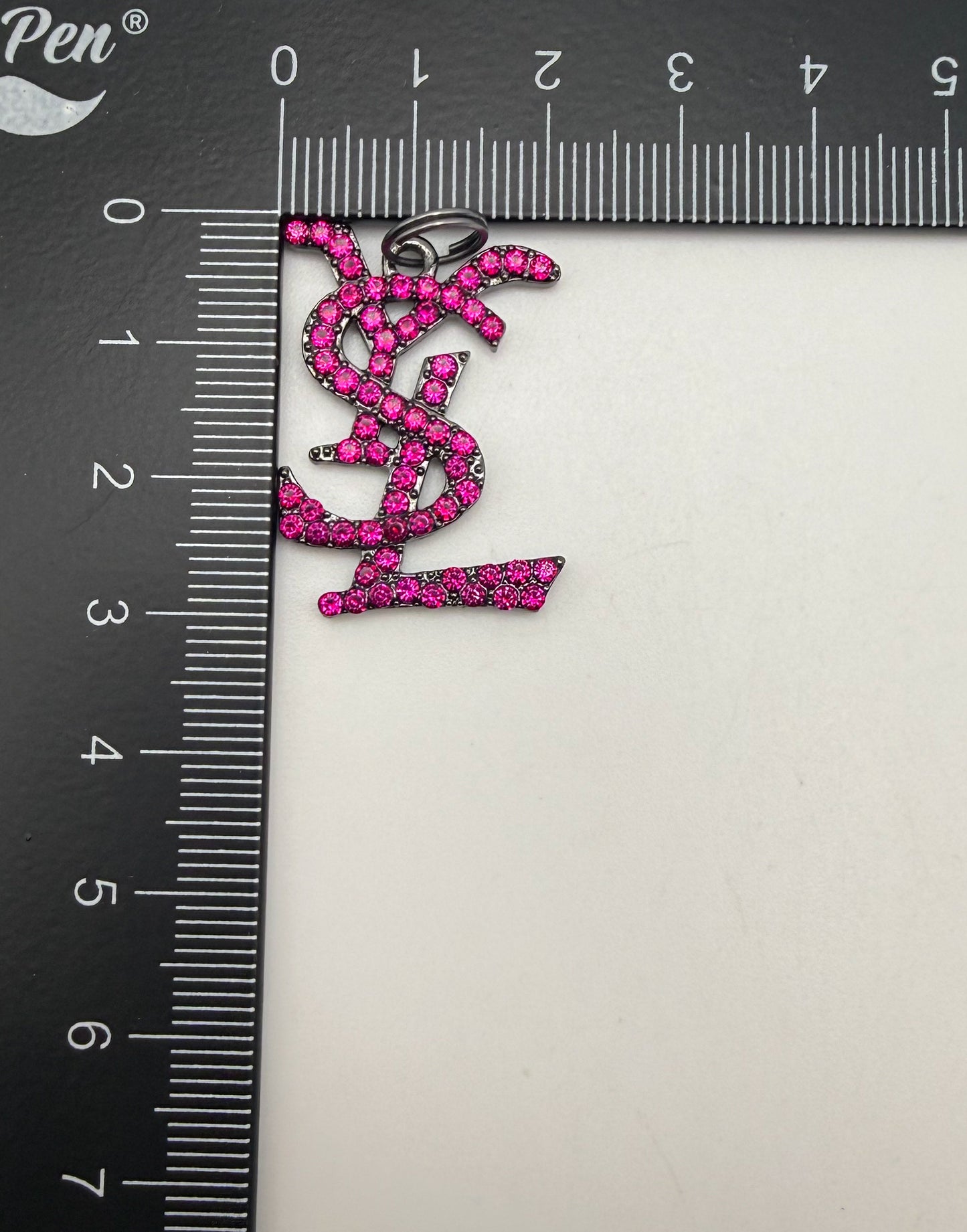 Big YSL Designer Rhinestone covered Black Metal DIY Pendant Charms