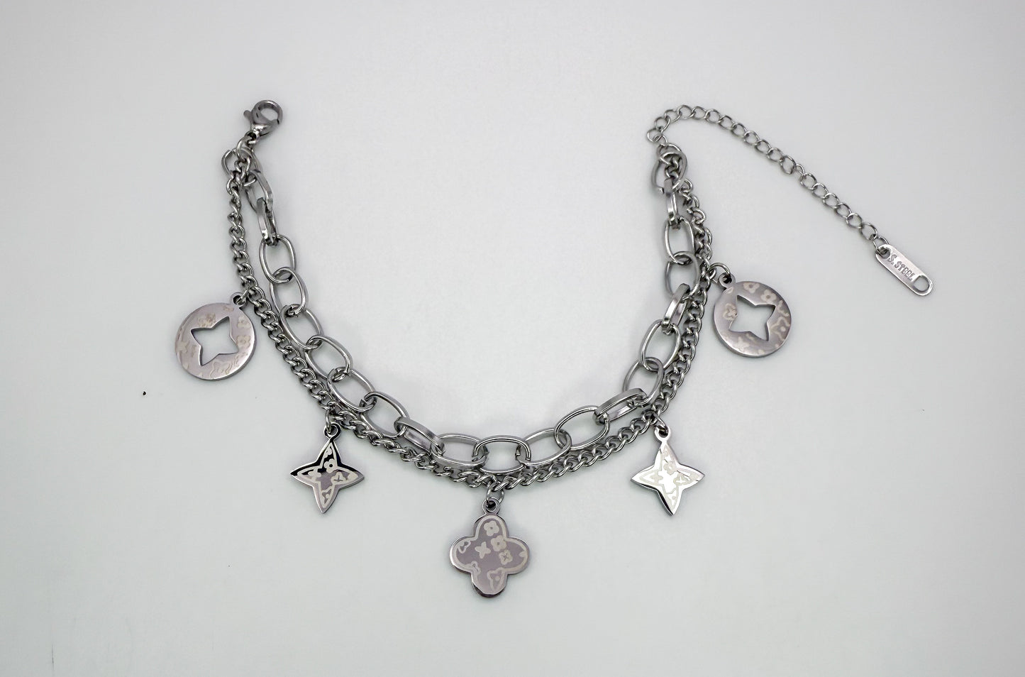 Silver LV Designer Brand Logo Adjustable Bracelet