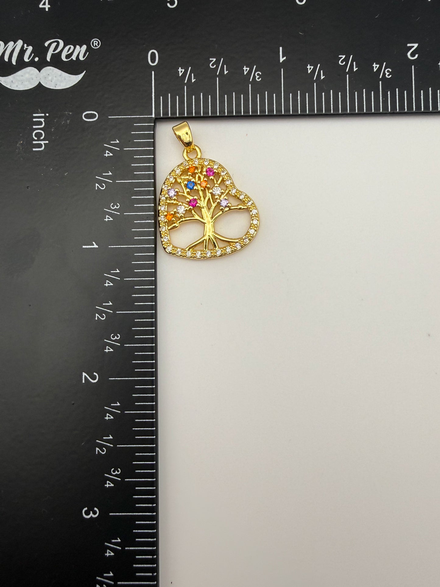 Gold Colorful Zircon Tree of Life Heart Charm Pendant