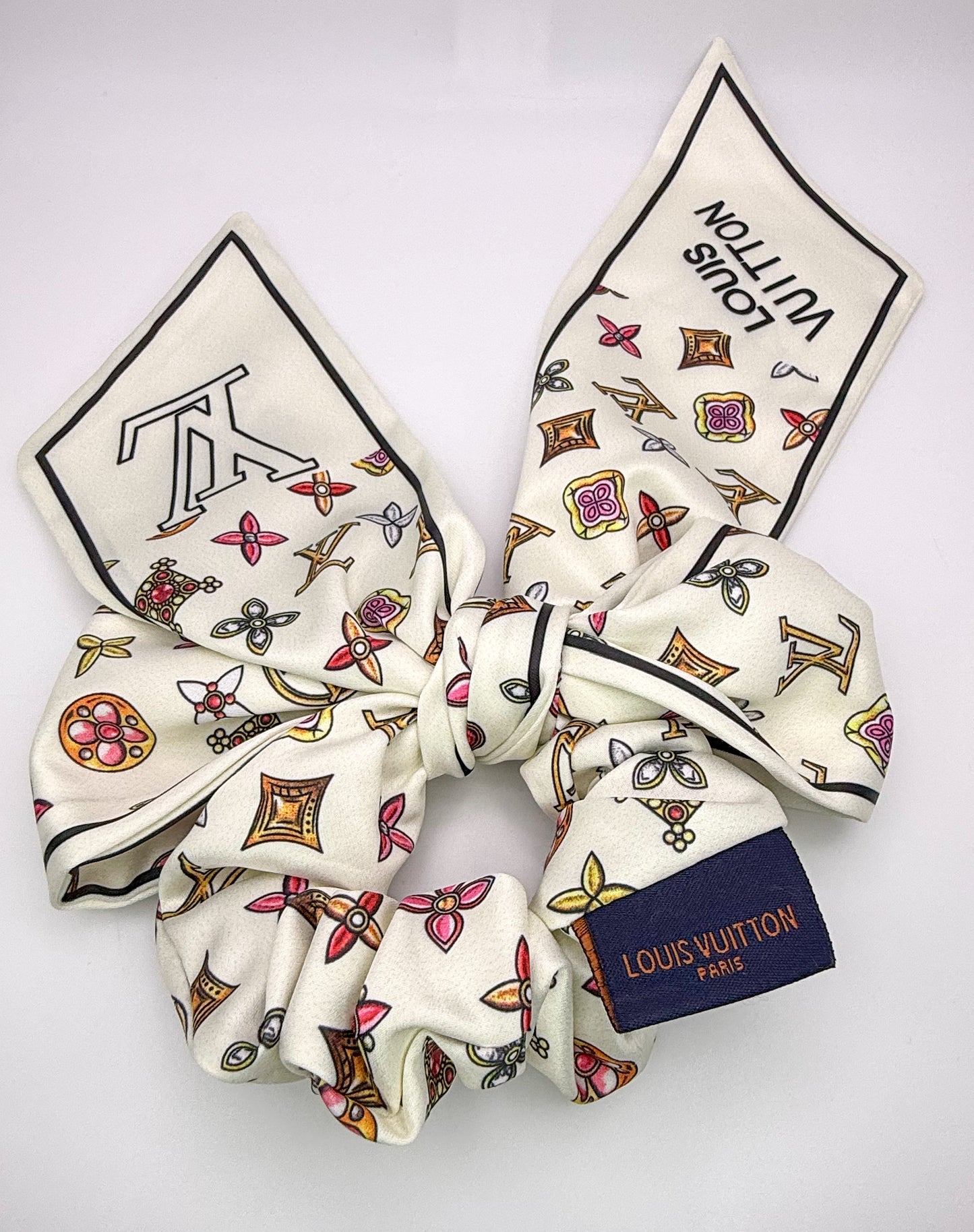 LV Designer Scrunchie Hair Tie with Removable mini Scarf Hair Ribbon