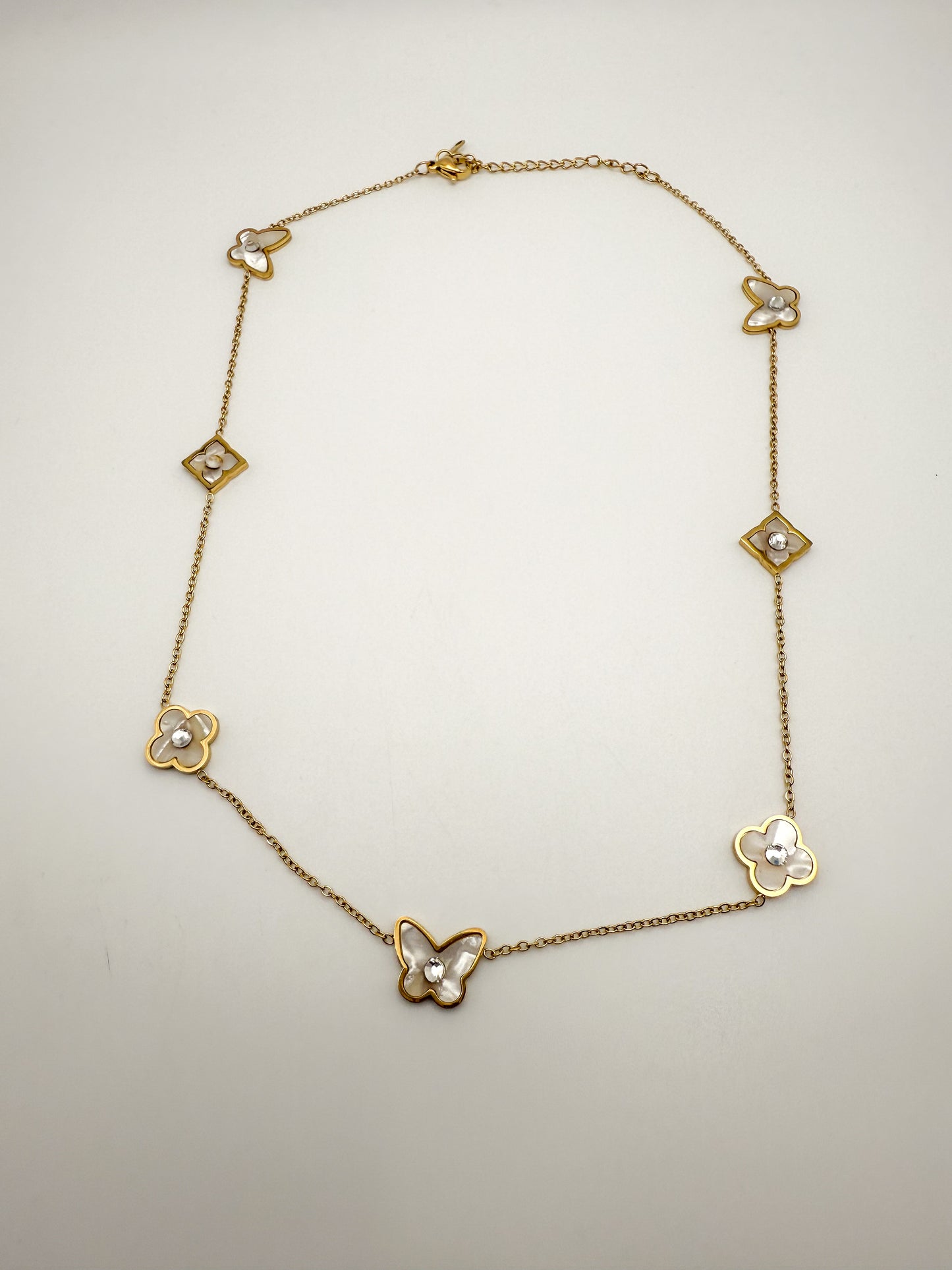 Mother of Pearl Designer Logo Gold Stainless Steel Necklace