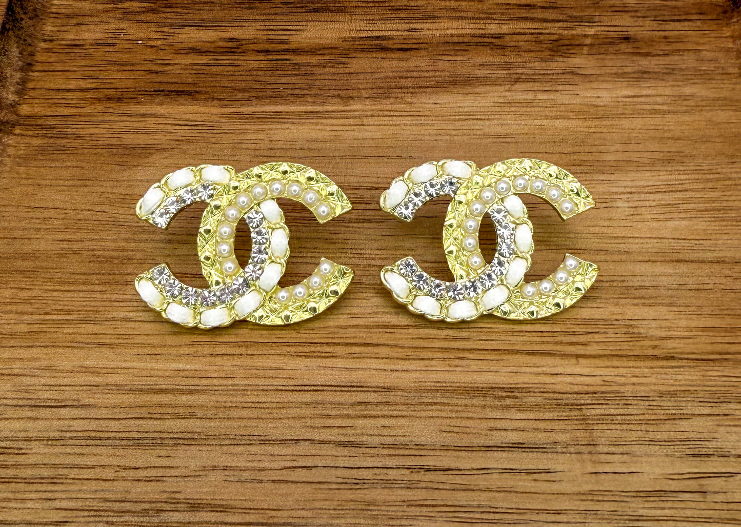 Bulky Gold CC Designer Stud Earrings