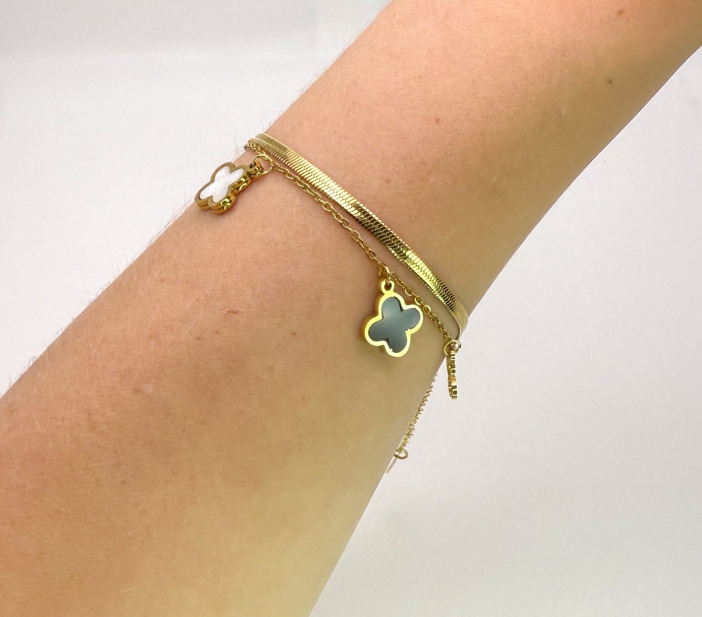 Double Layered Gold LV Designer Clover Design Adjustable Bracelet