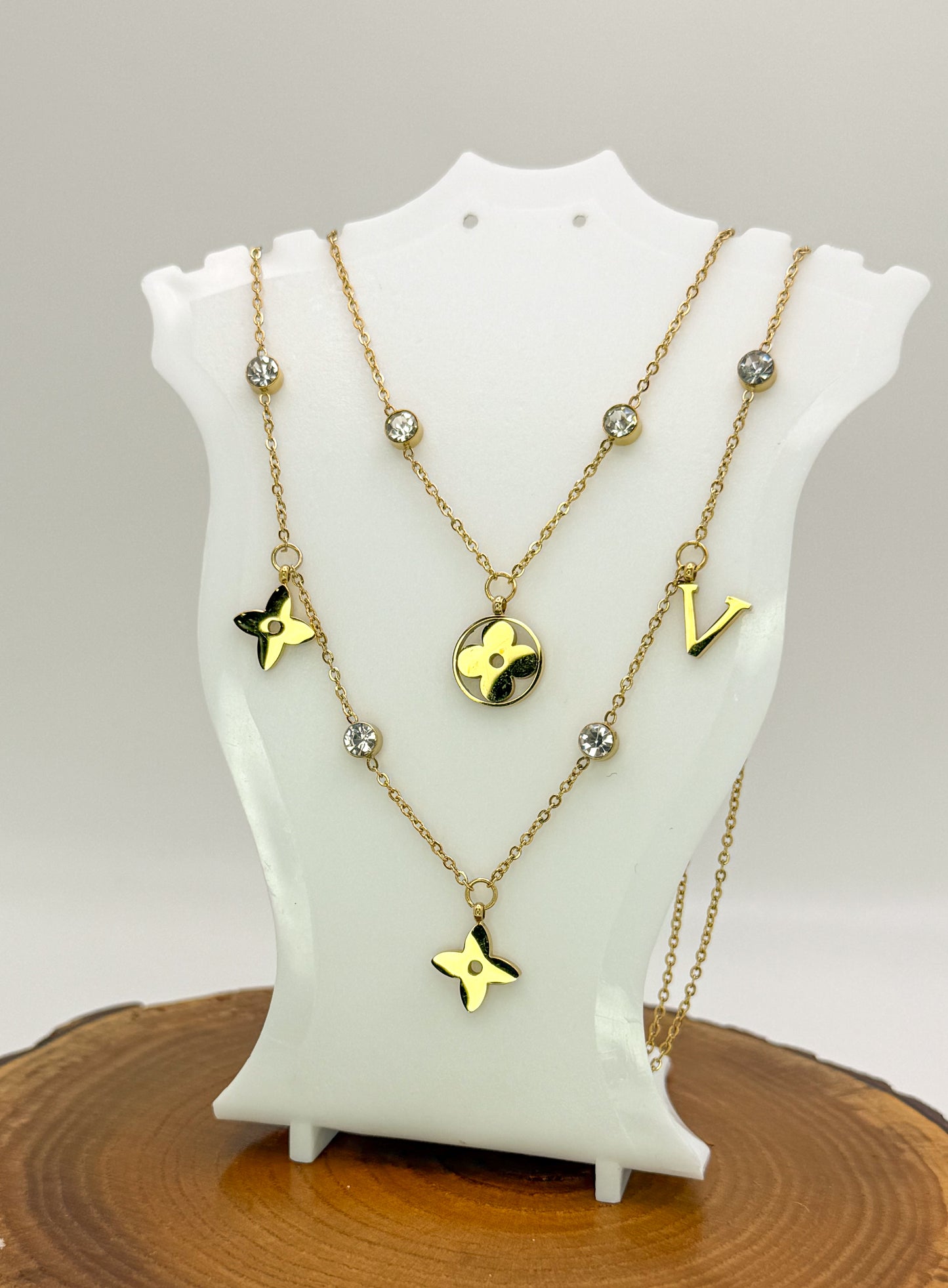 Mixed LV Designer Logo Gold Double Layered Necklace