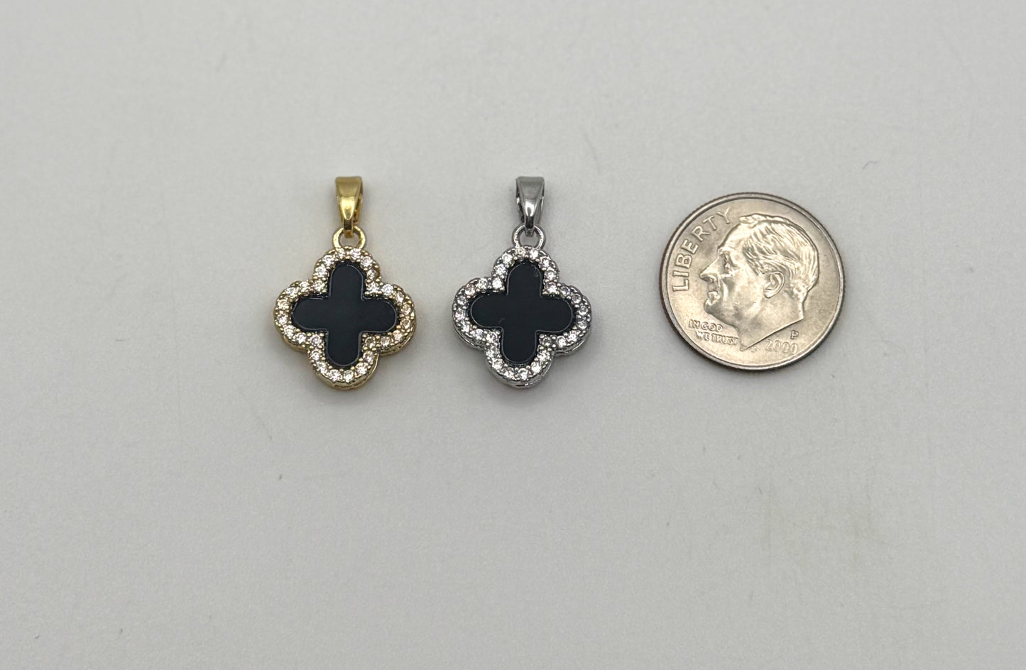 Reversible Black & White Gold or Silver Fancy Clover Pendant