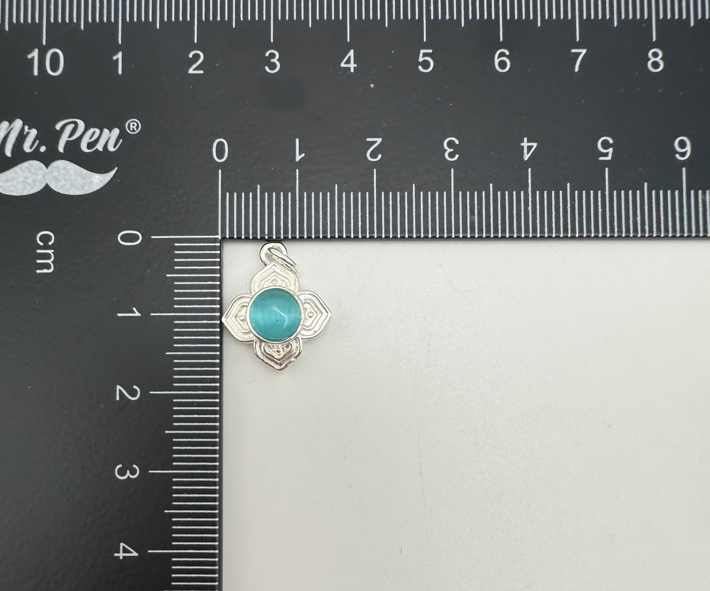 Blue Cats Eye Silver Clover DIY Metal Charm