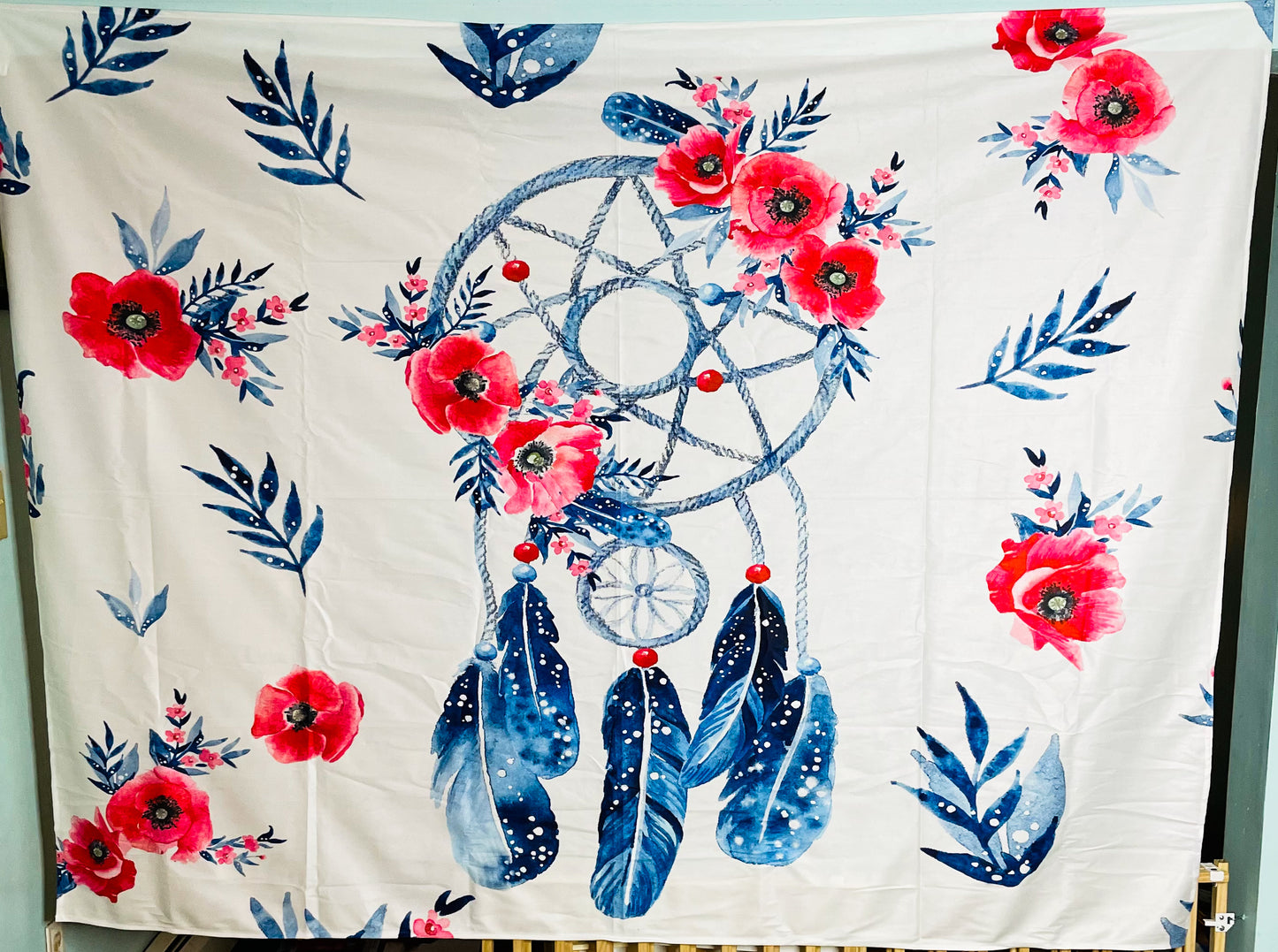 High Quality Floral Blue & Red Dreamcatcher Tapestry