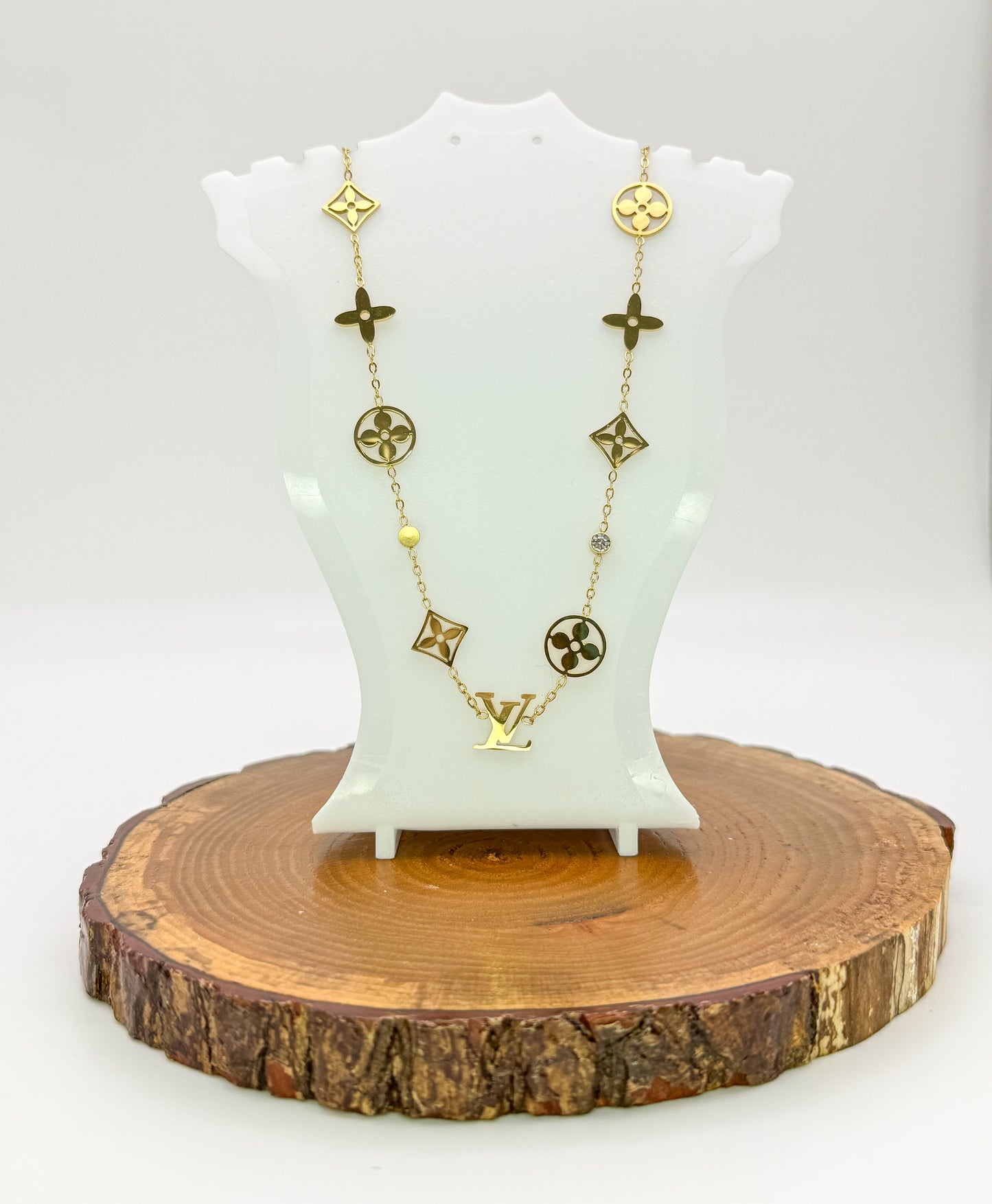LV Designer Logo Gold Stainless Steel Necklace