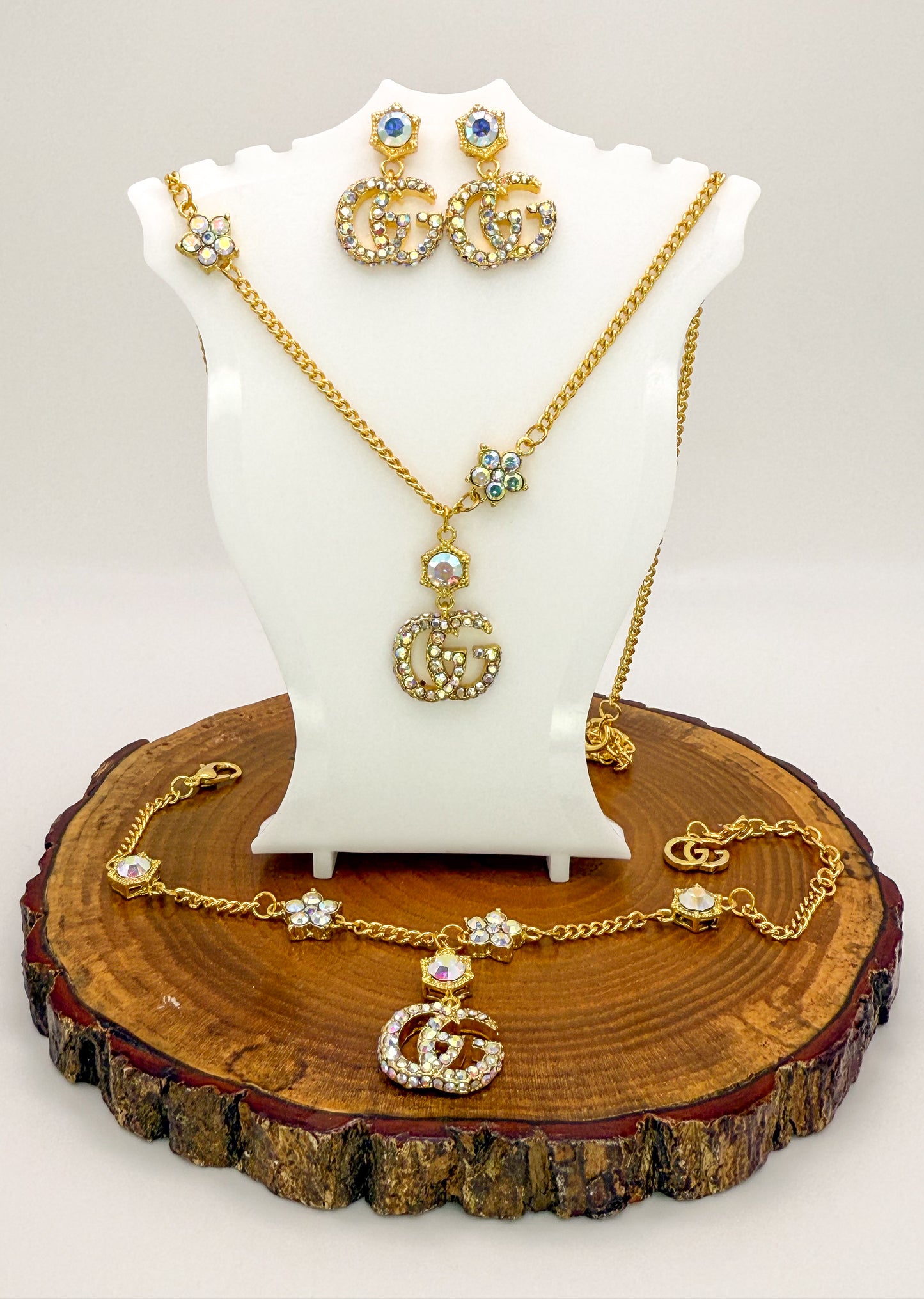 Gold GG Gucci Designer 3-piece Matching Jewelry Set