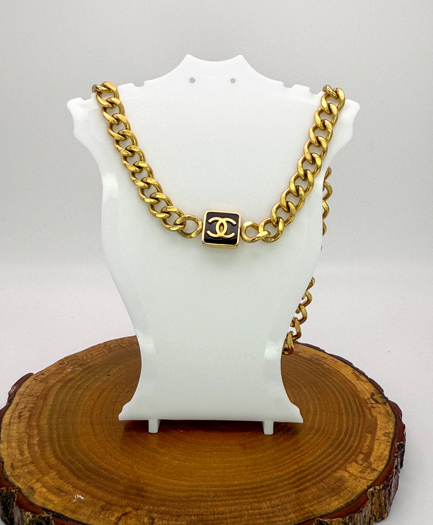 Gold Cuban Style CC Designer Stainless Steel Adjustable Necklace