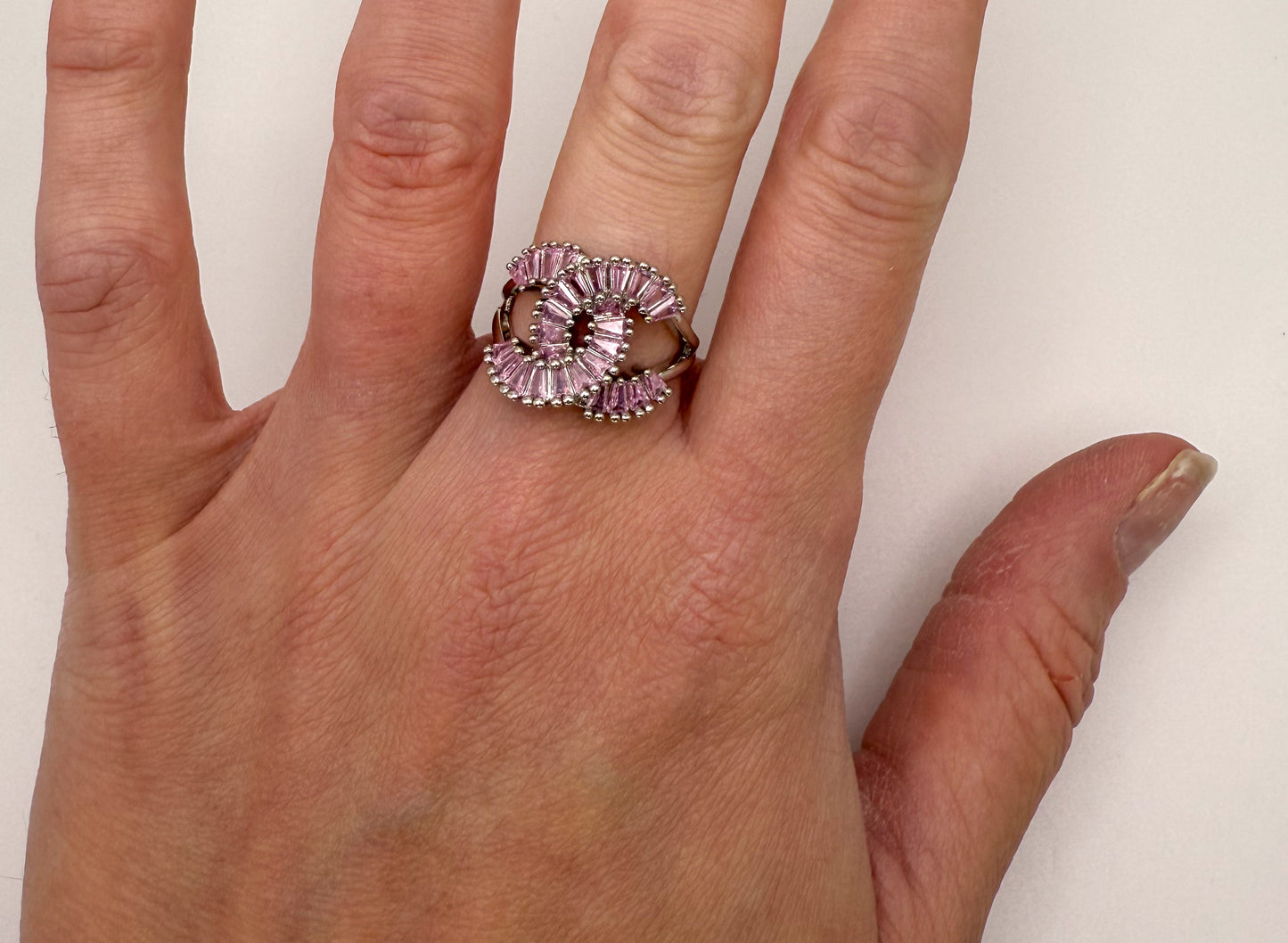 Silver CC Designer Zircon Adjustable Rings