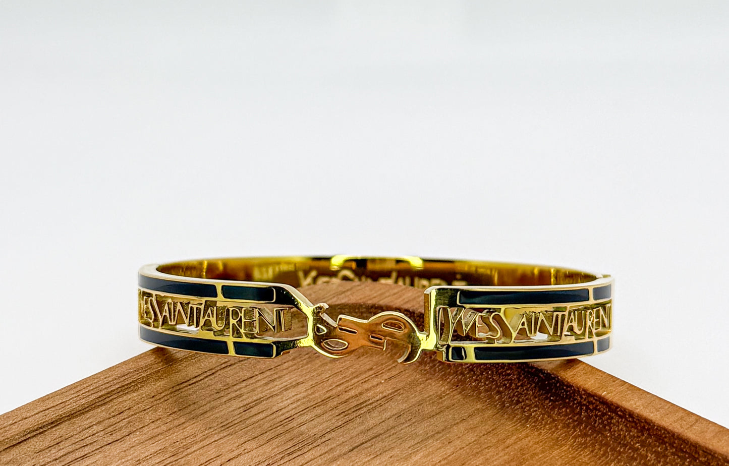 High Quality YSL Designer Gold Stainless Steel Bangle Bracelet with Designer Stamp