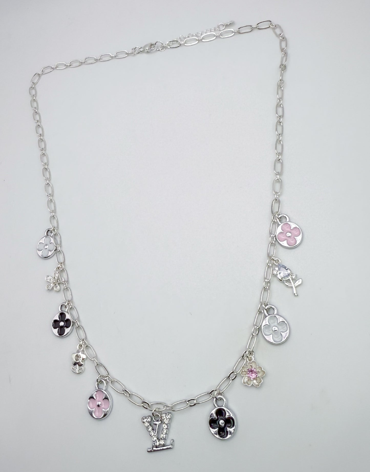Silver LV Charm Necklace