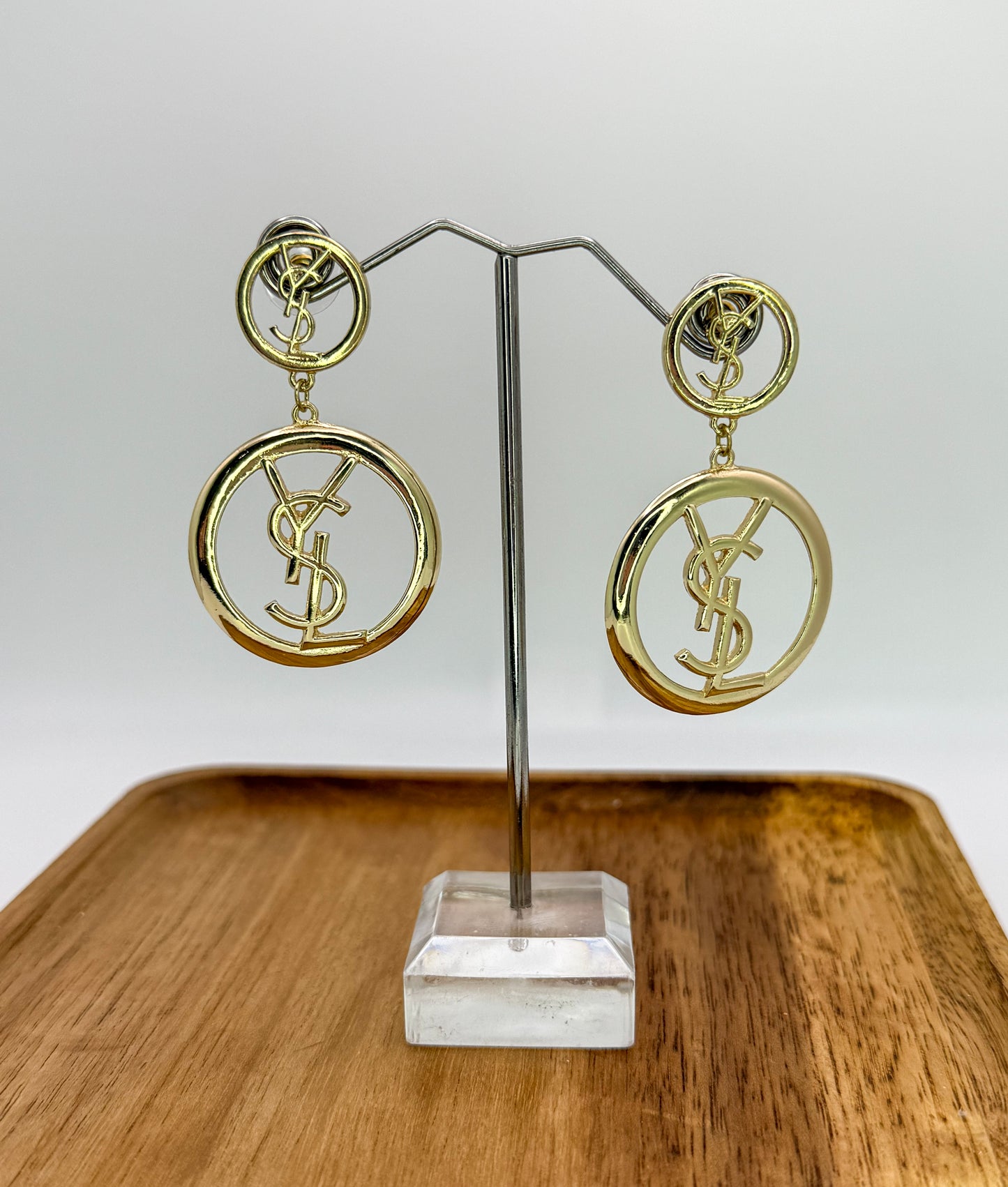 Gold YSL Stud Dangling Hoop Earrings