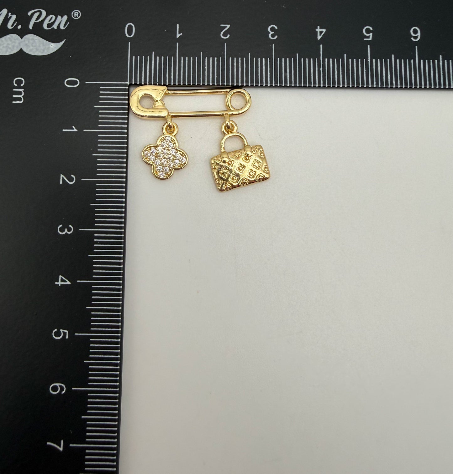 LV Inspired Clover & Purse Silver or Gold Safety Pin Dangle Charm Pendant