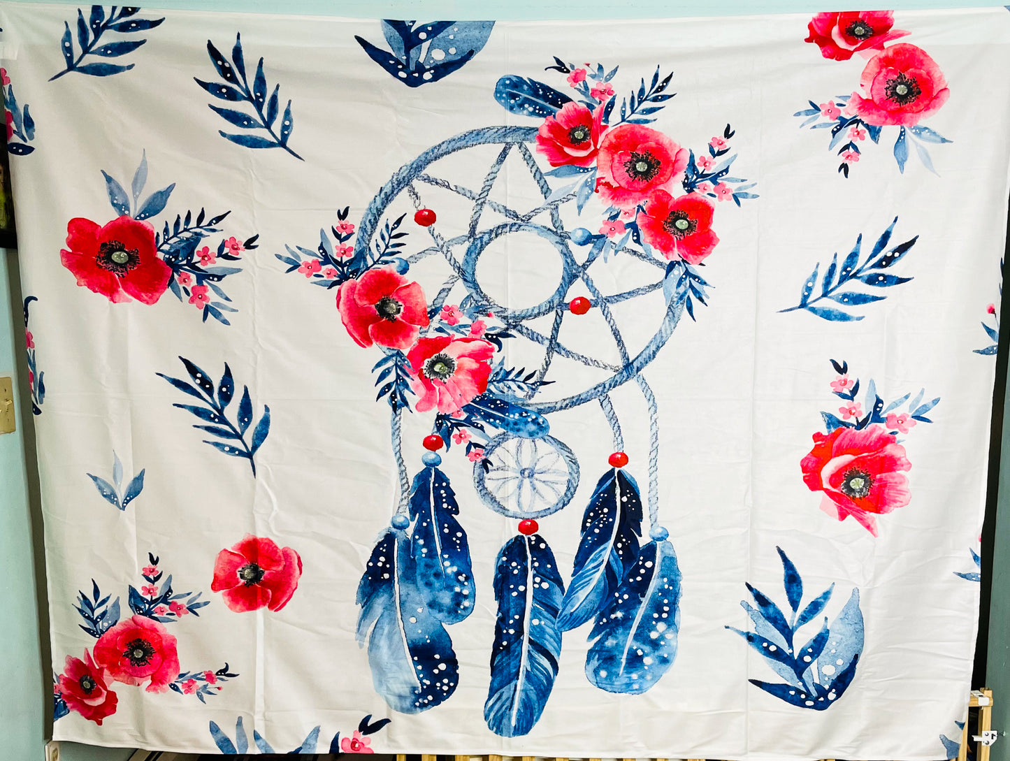 High Quality Floral Blue & Red Dreamcatcher Tapestry