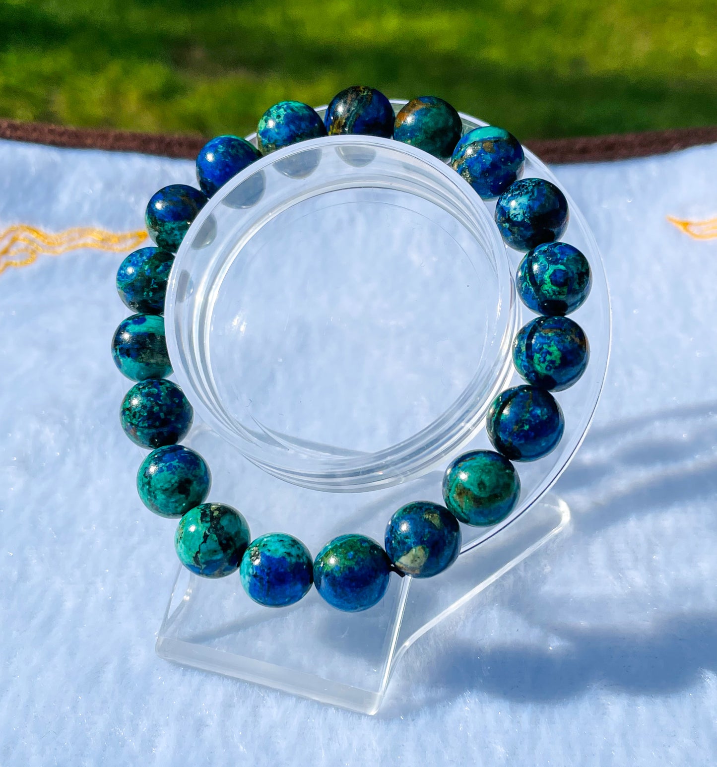 Natural Azurite with Malachite Crystal Beaded Stretch Adjustable Bracelet