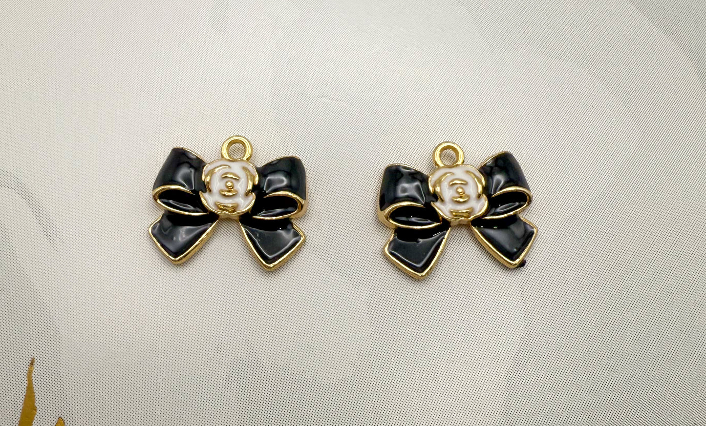 CC Inspired Gold Black & White Flower Bow tie DIY Metal Charm