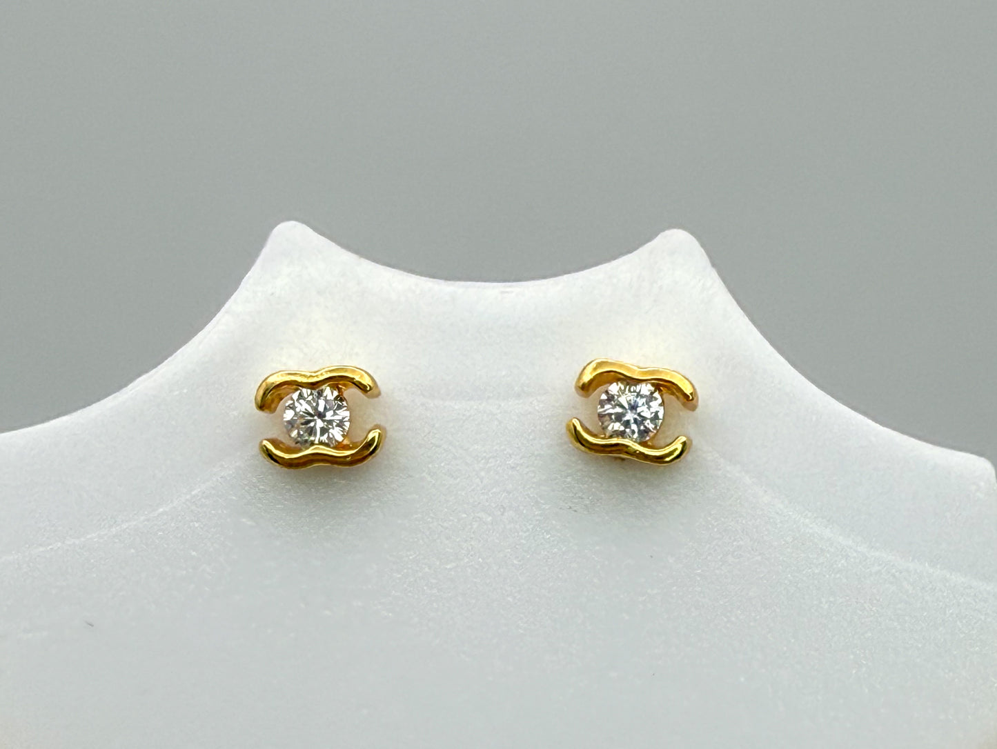 Gold CC Designer Round Pendant on 24k Gold Filled chain with Matching Gold CC Stud Earrings