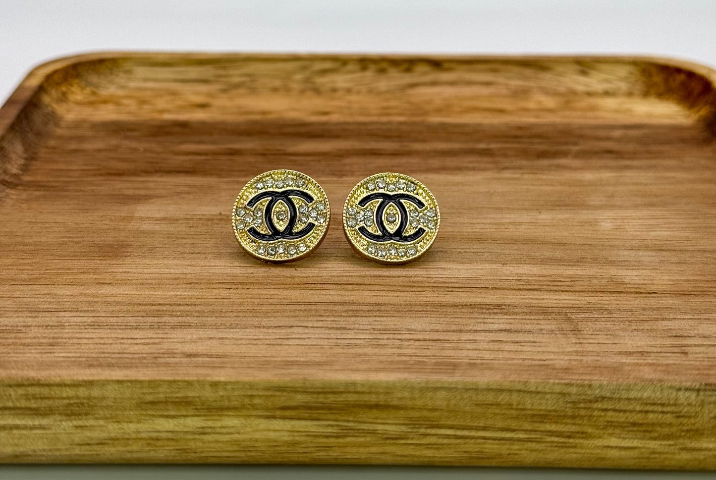 Gold Round CC Stud Earrings