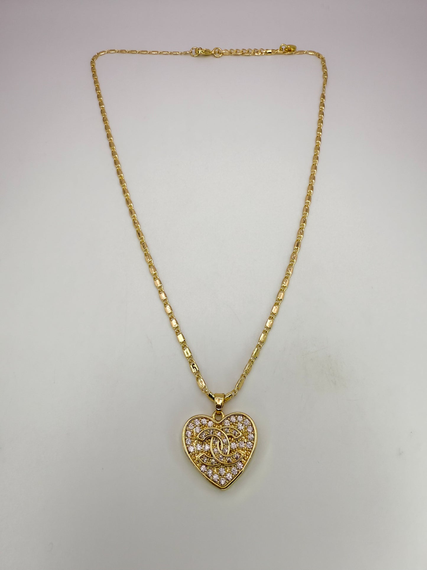 Sparkling Gold CC Heart Pendant on 24k Gold Filled Necklace Chain