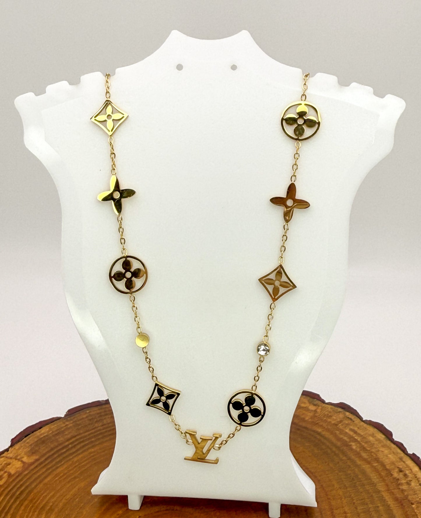 LV Designer Logo Gold Stainless Steel Necklace