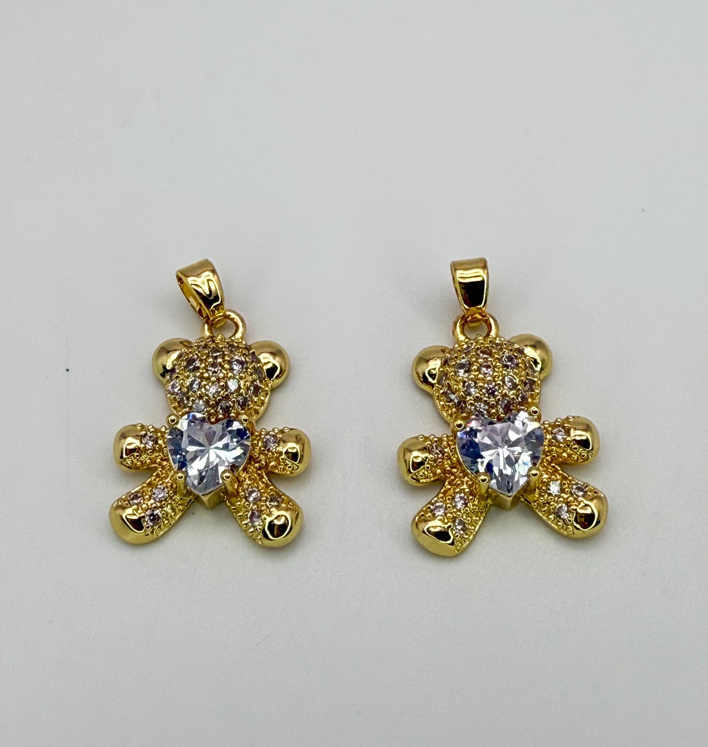 Gold Teddy Bear Pendants with Zircon Gems