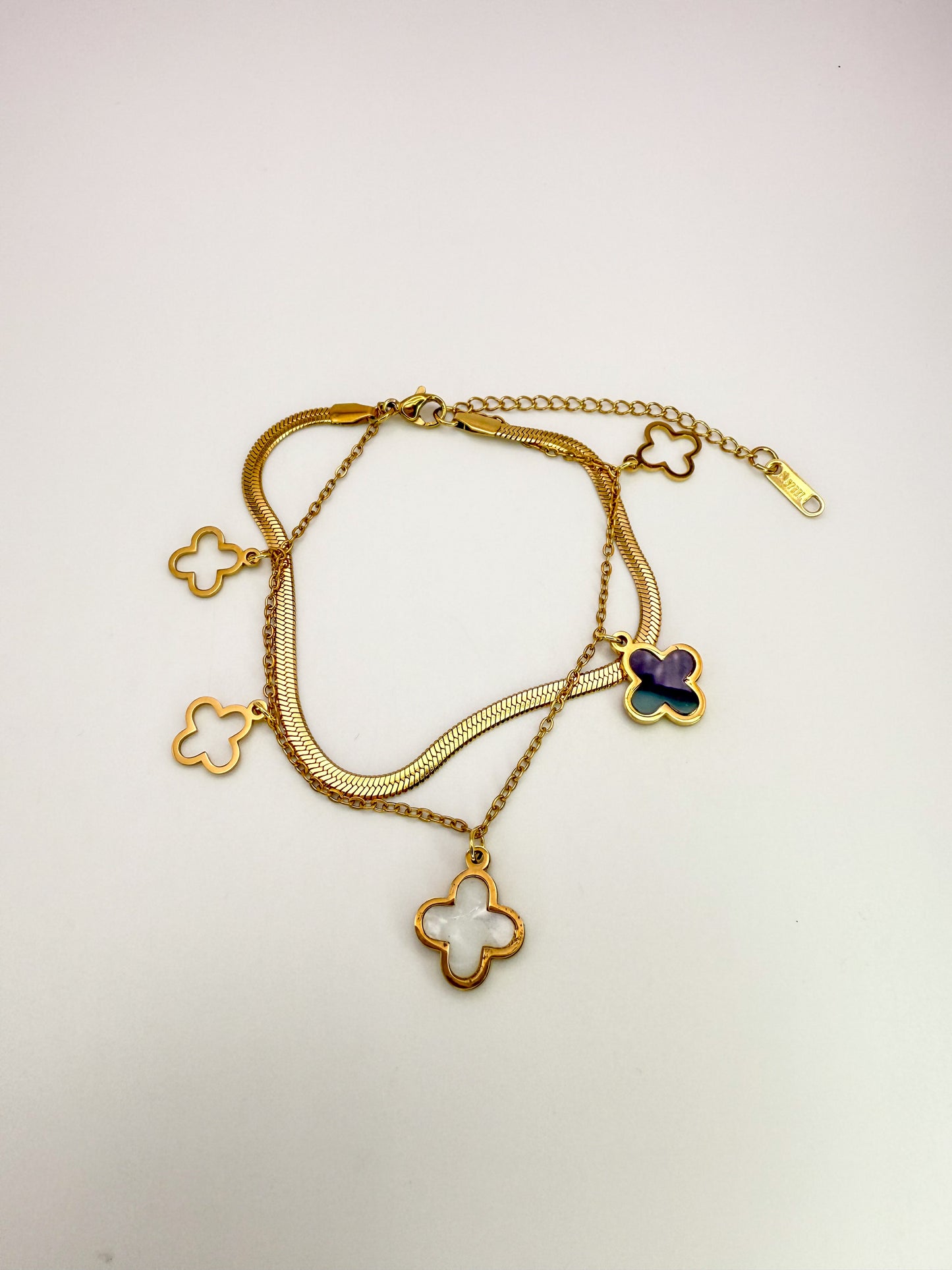 Double Layered Gold LV Designer Clover Design Adjustable Bracelet